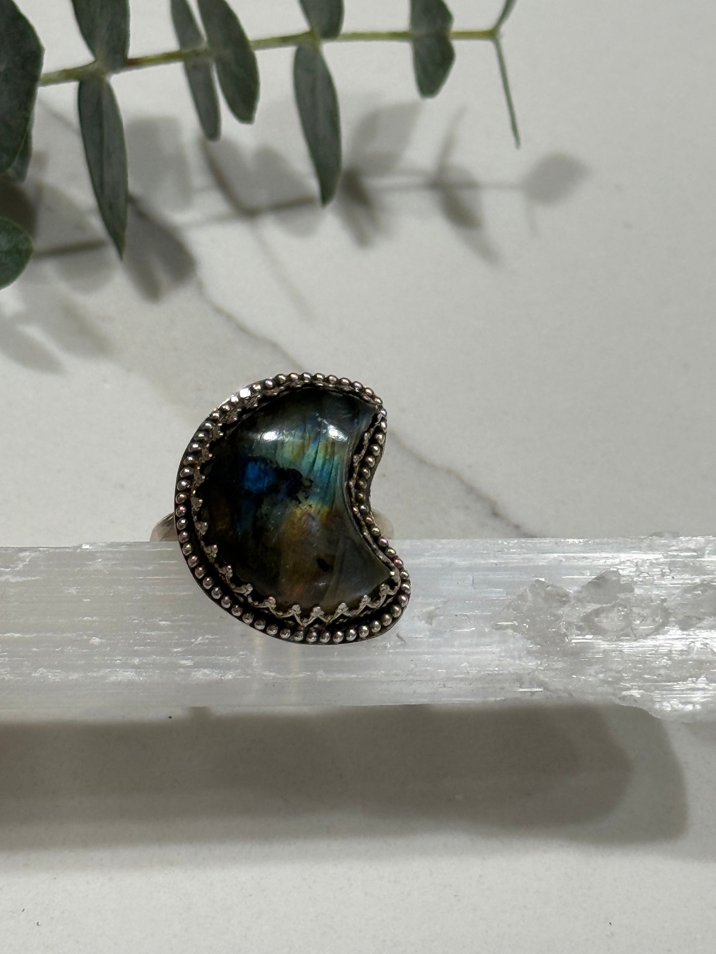 Labradorite Moon Ring Size 10