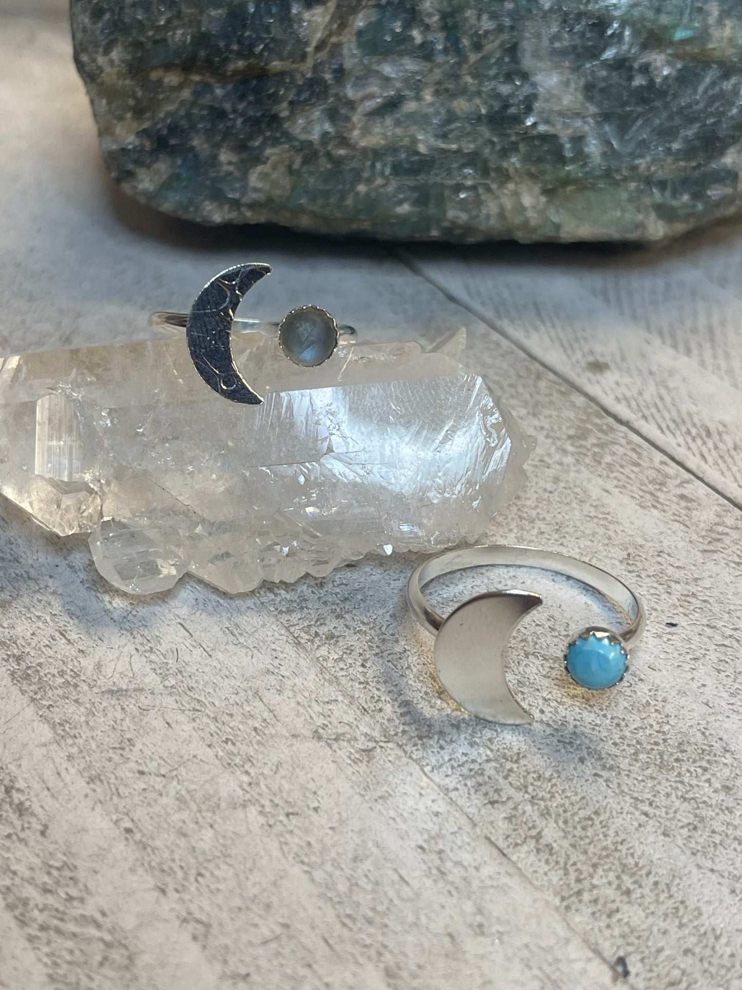 Crescent Moon with Turquoise gemstone ring size 9