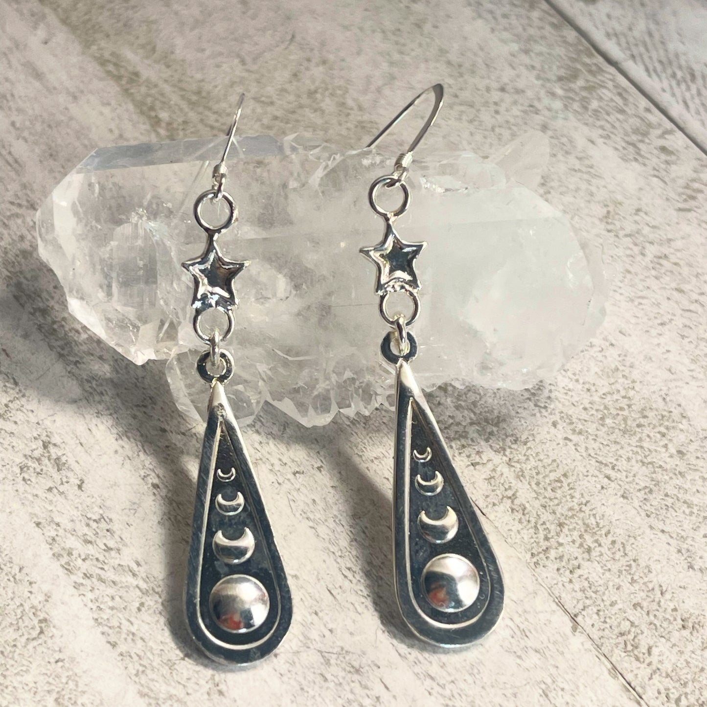 Stars and Moon phase earrings sterling silver