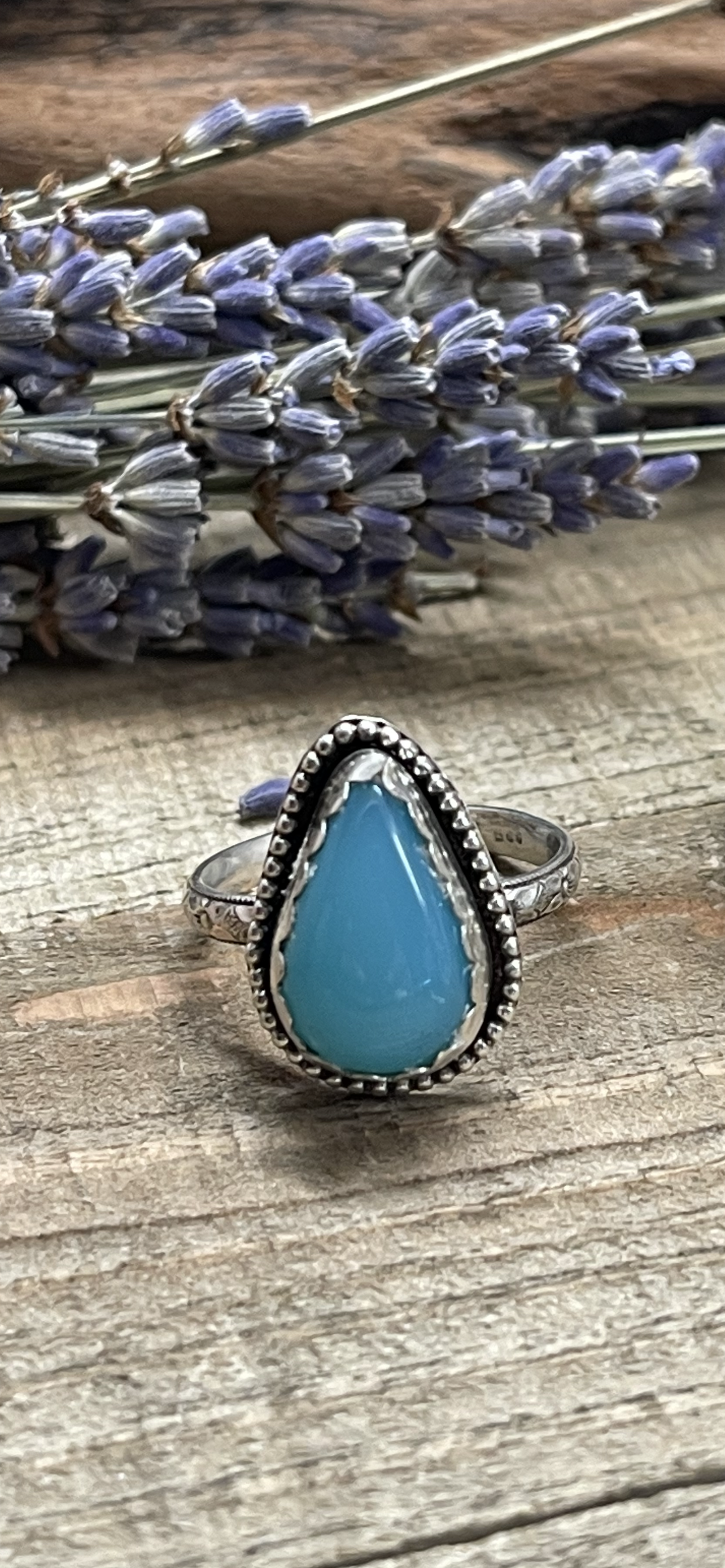 Blue Chalcedony teardrop ring size