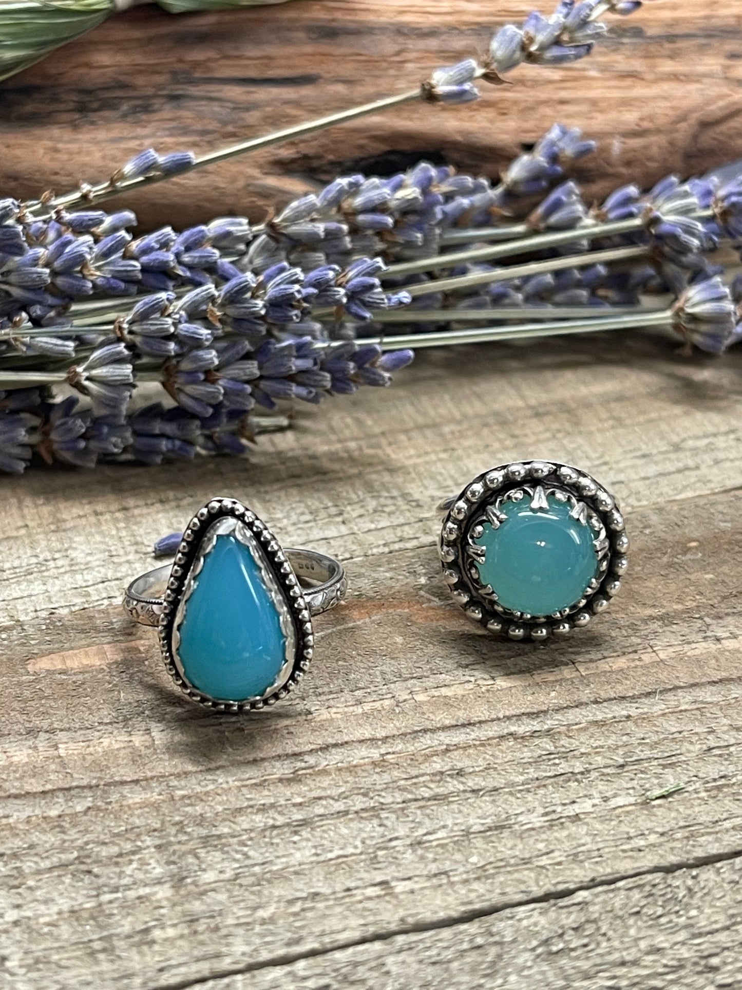 Blue Chalcedony teardrop ring size