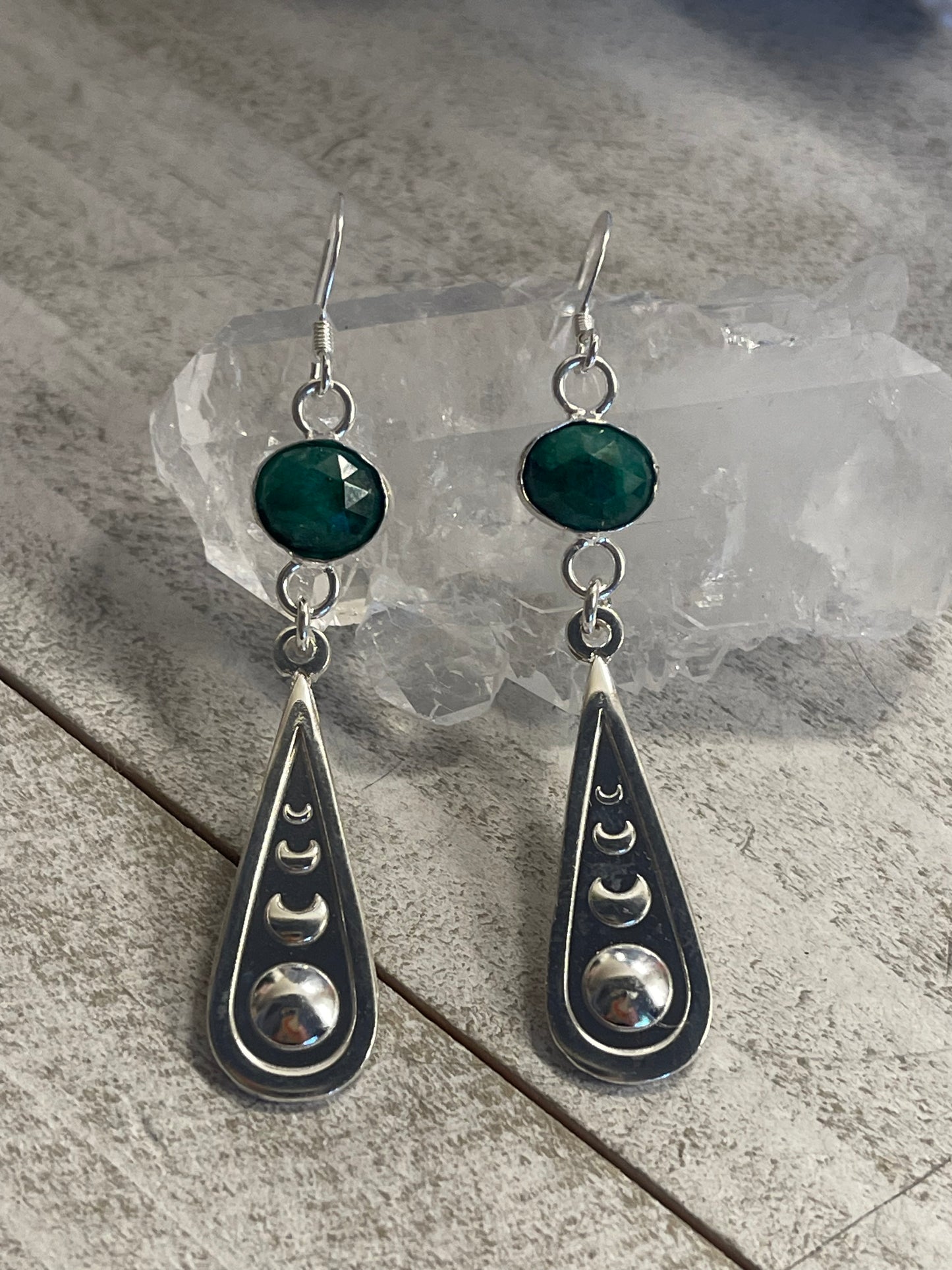 Emerald Moon Phase Earrings