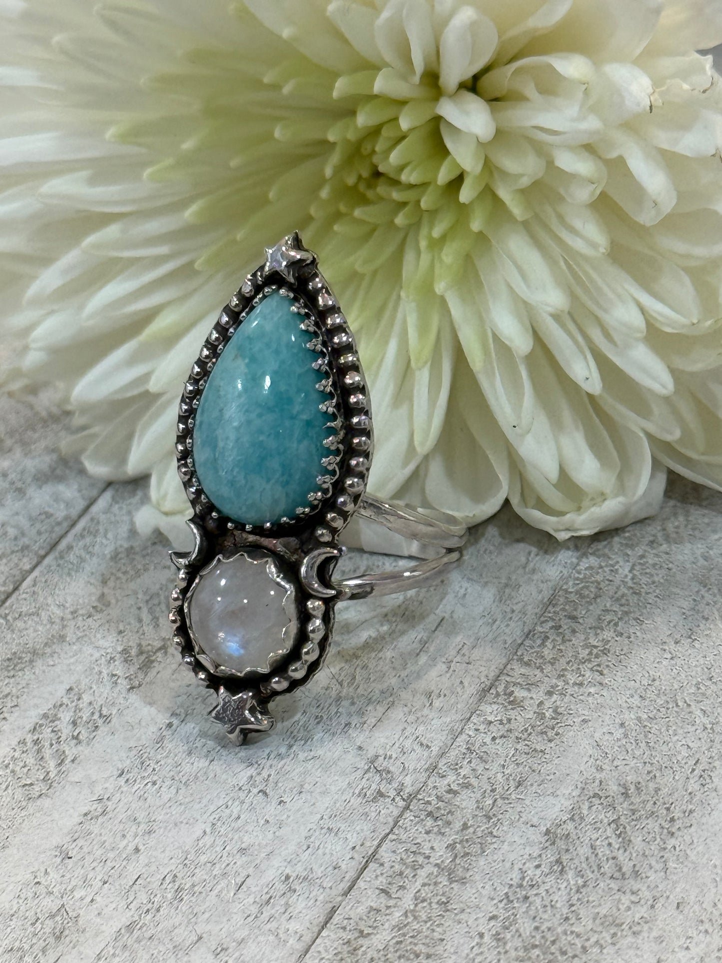 Amazonite and Moonstone Ring size 9 1/2