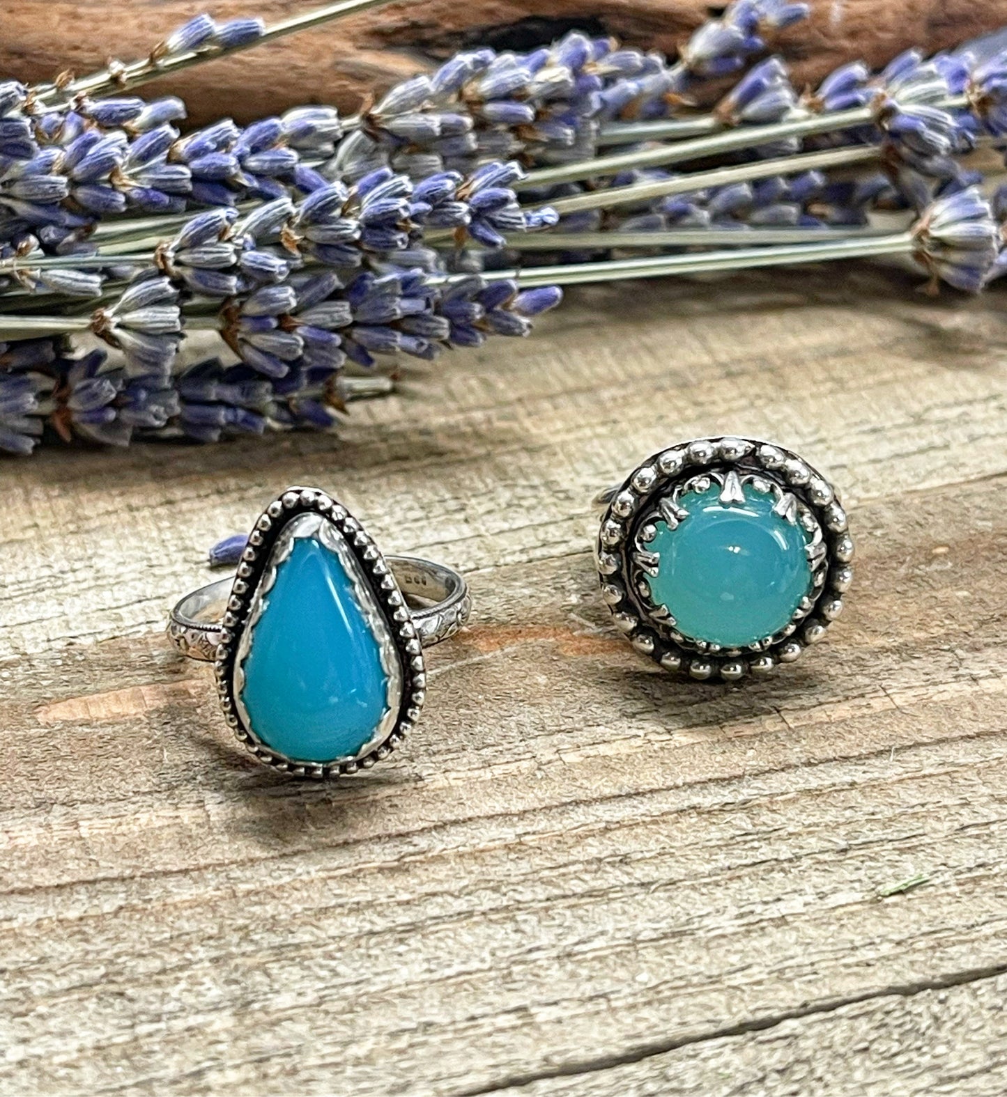 Blue Chalcedony teardrop ring size