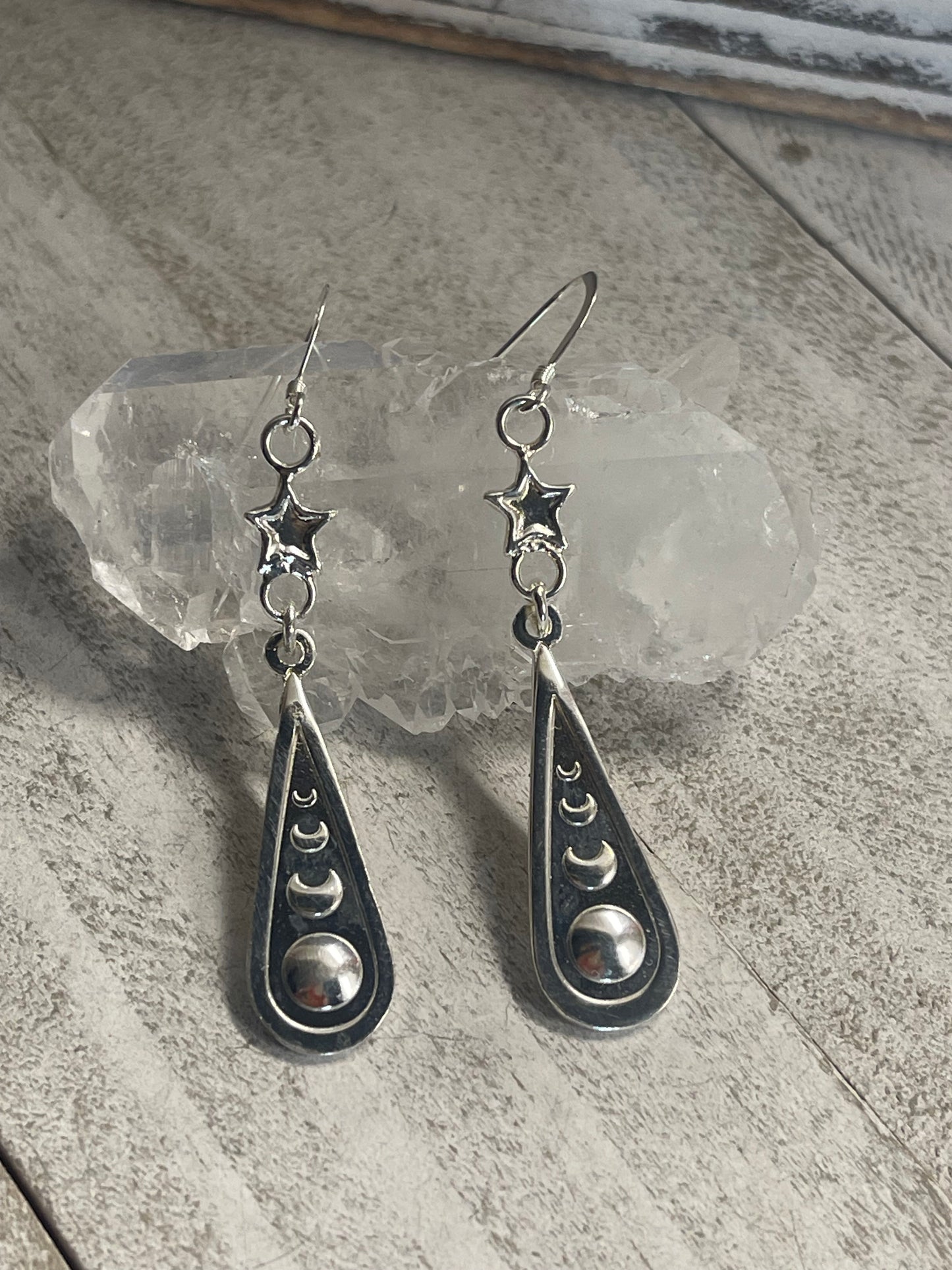 Stars and Moon phase earrings sterling silver