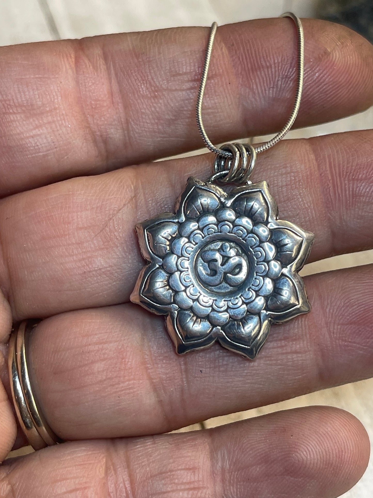 Ohm Lotus Flower Necklace Sterling Silver