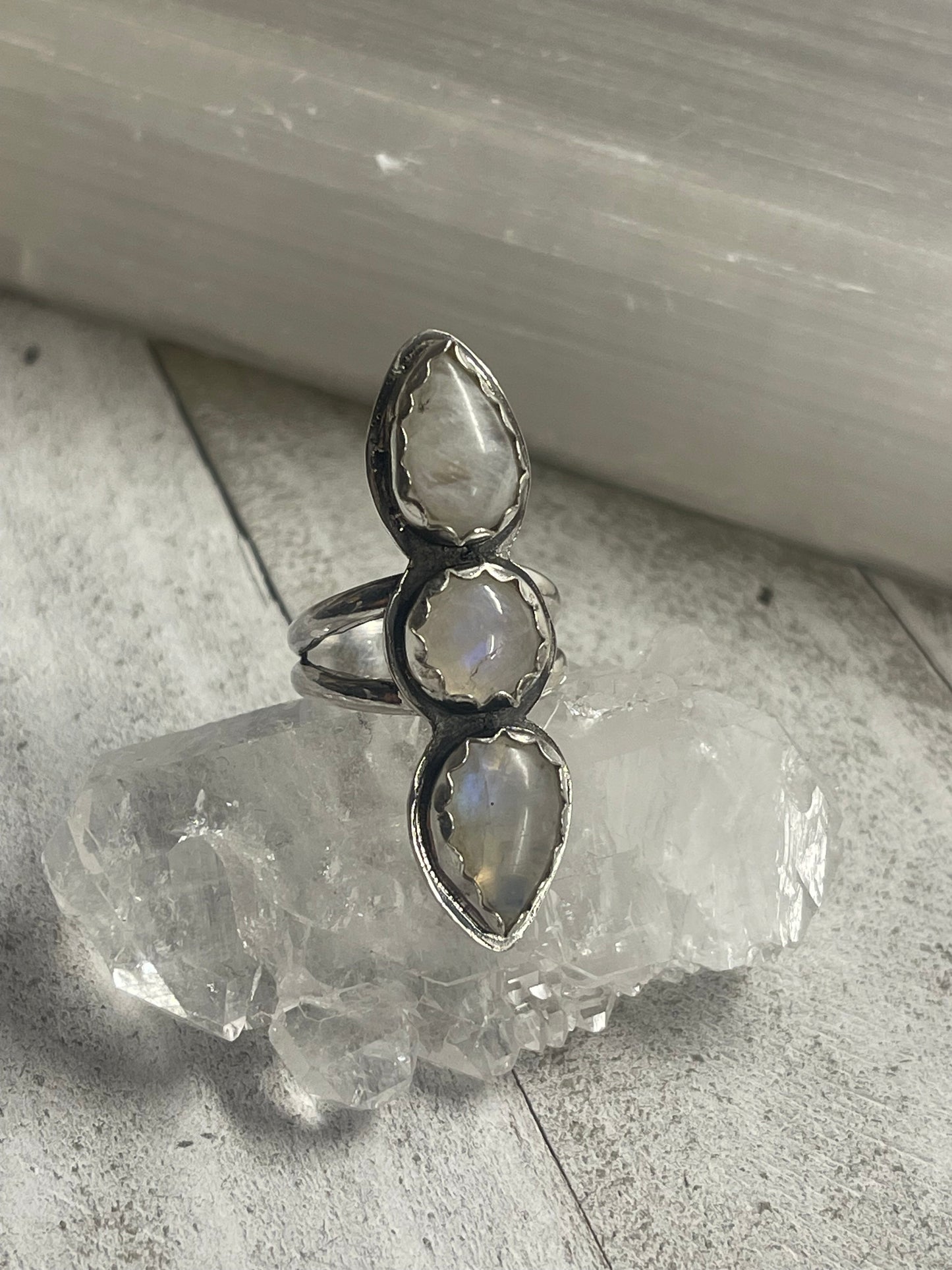 Triple Moonstone Ring size 5