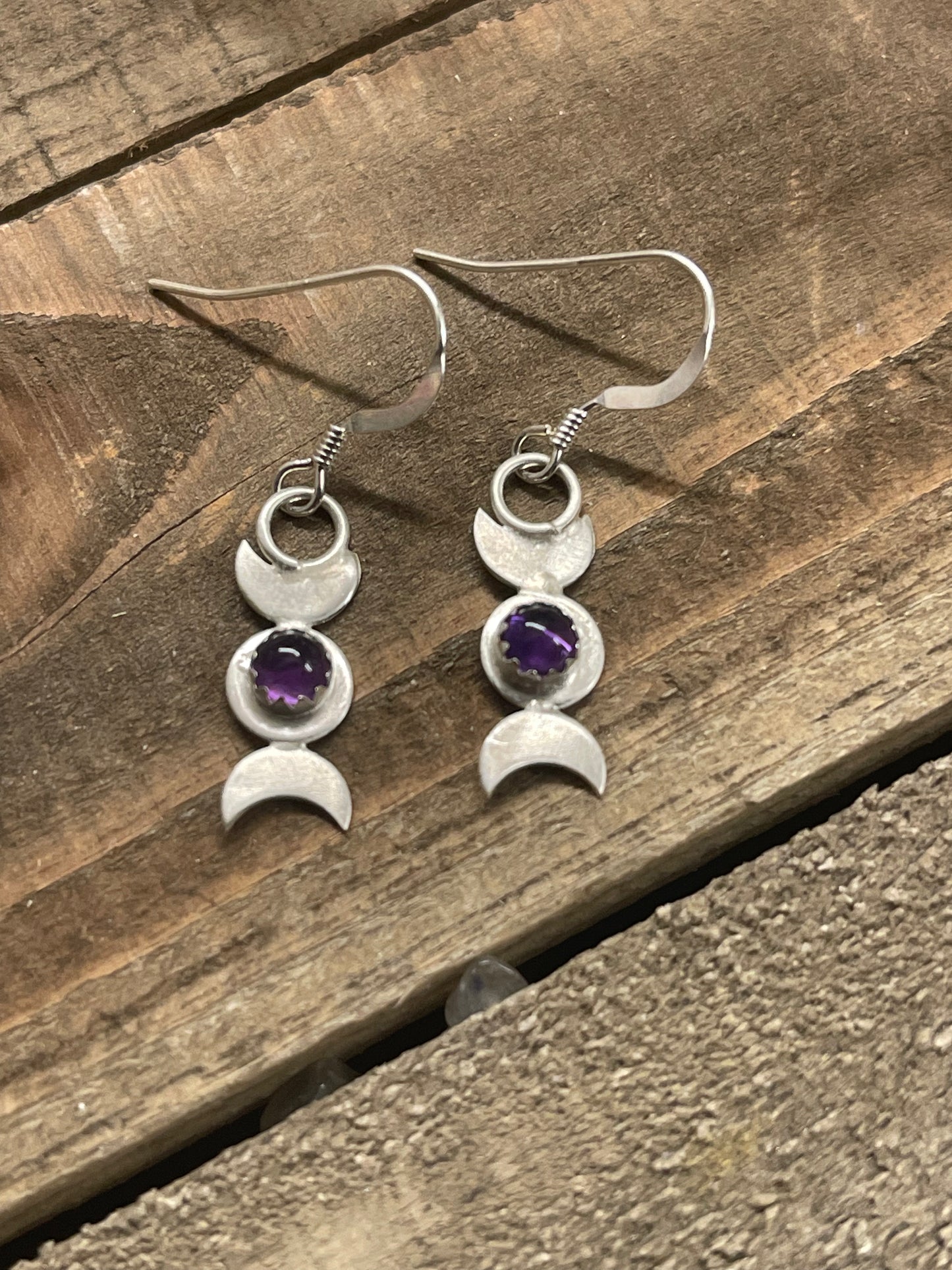 Triple Moon Goddess Earrings with gemstones