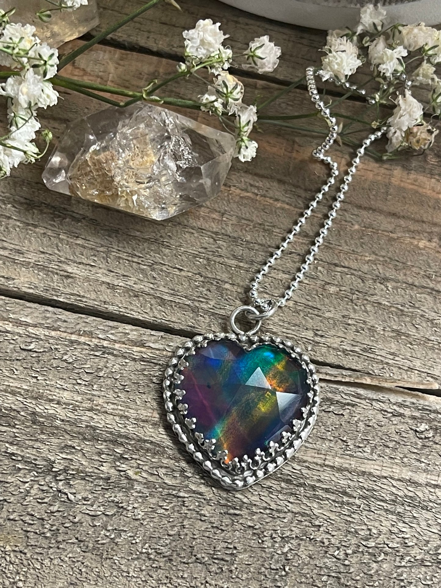 Aurora Opal Rainbow Kiss Heart Necklace