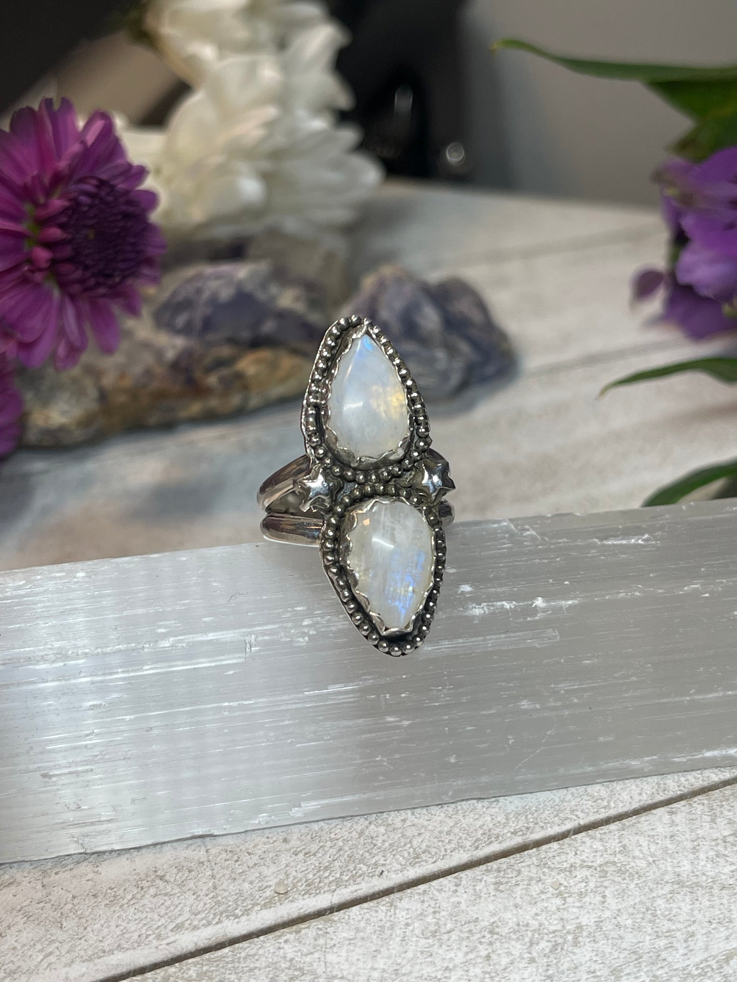 Moonstone Double Stone sterling silver ring size 7