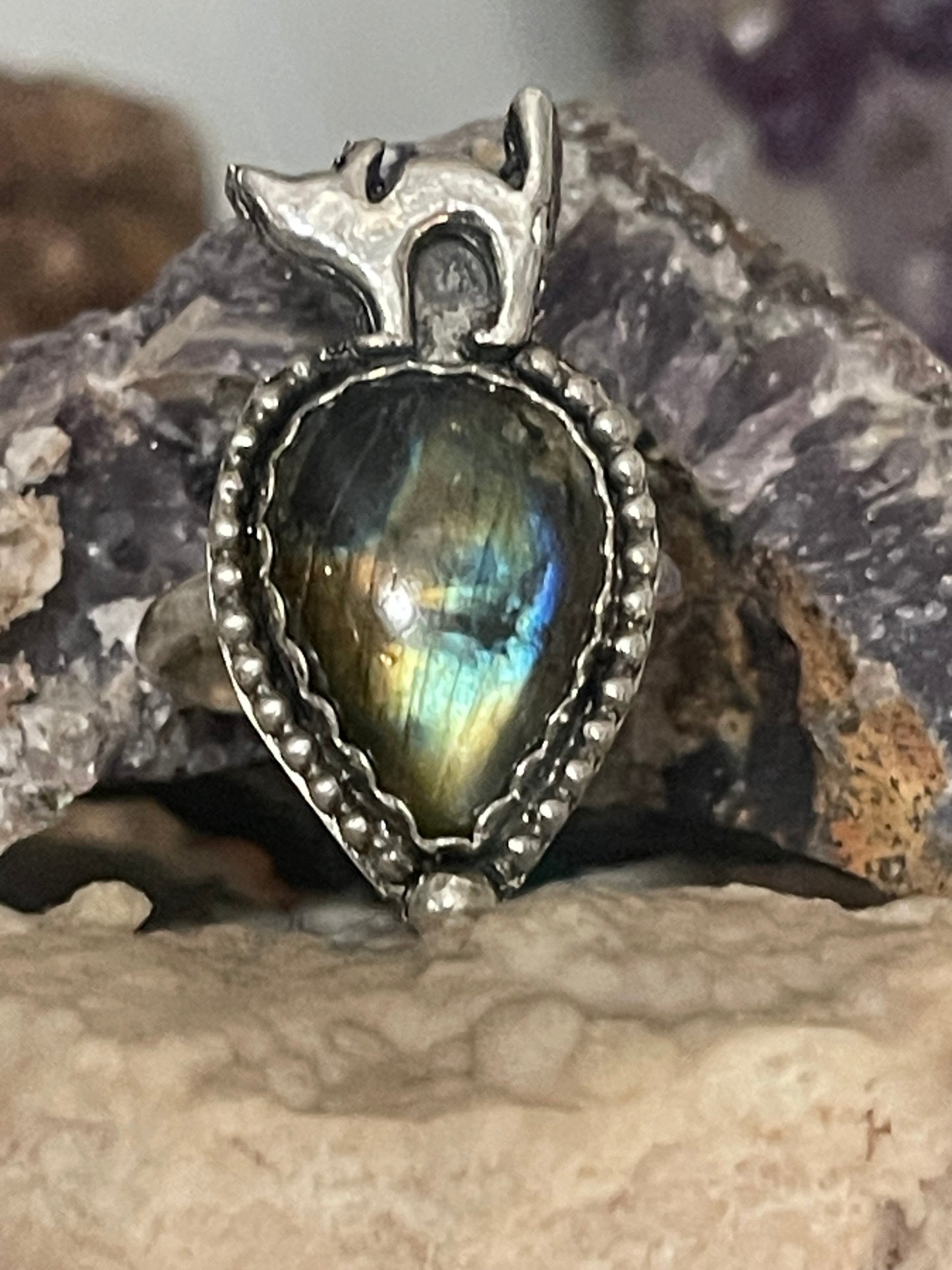 Labradorite Cat Ring size 8