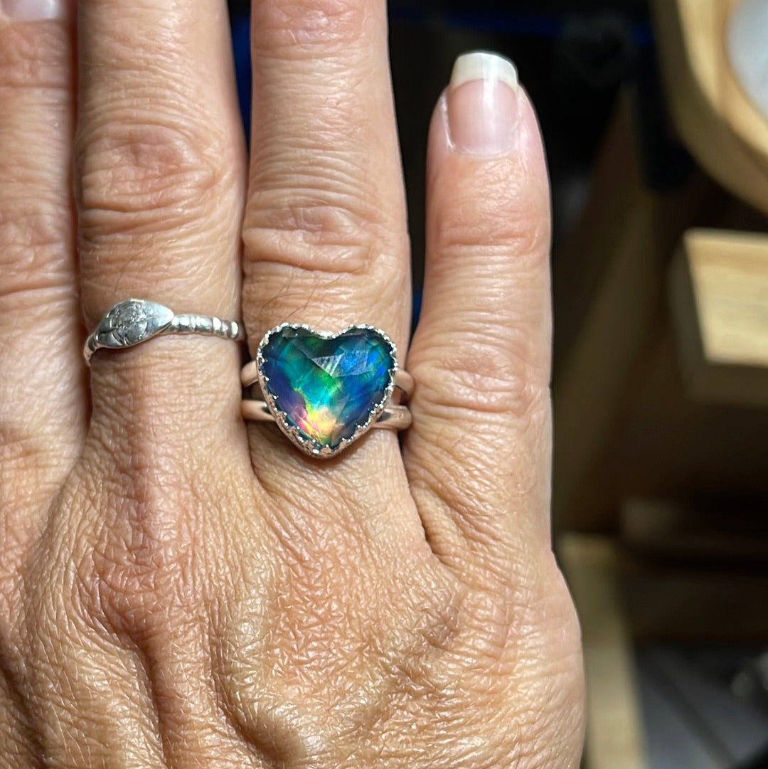 Aurora Opal Heart Ring size 9