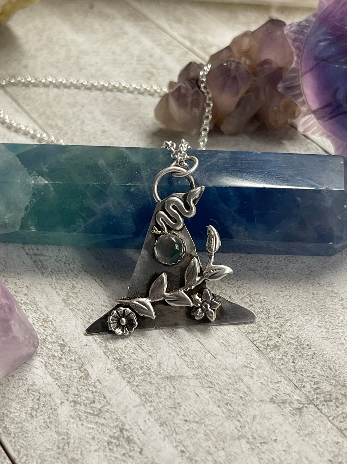 Fluorite Garden Witch hat Necklace