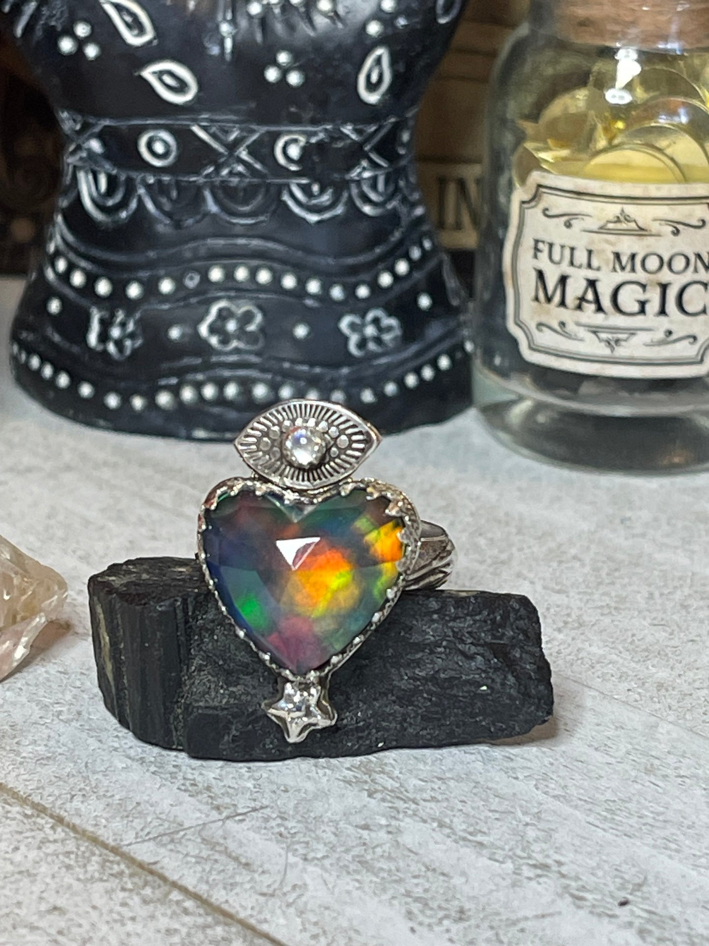 Guard your heart Aurora Opal and Moonstone ring size 8