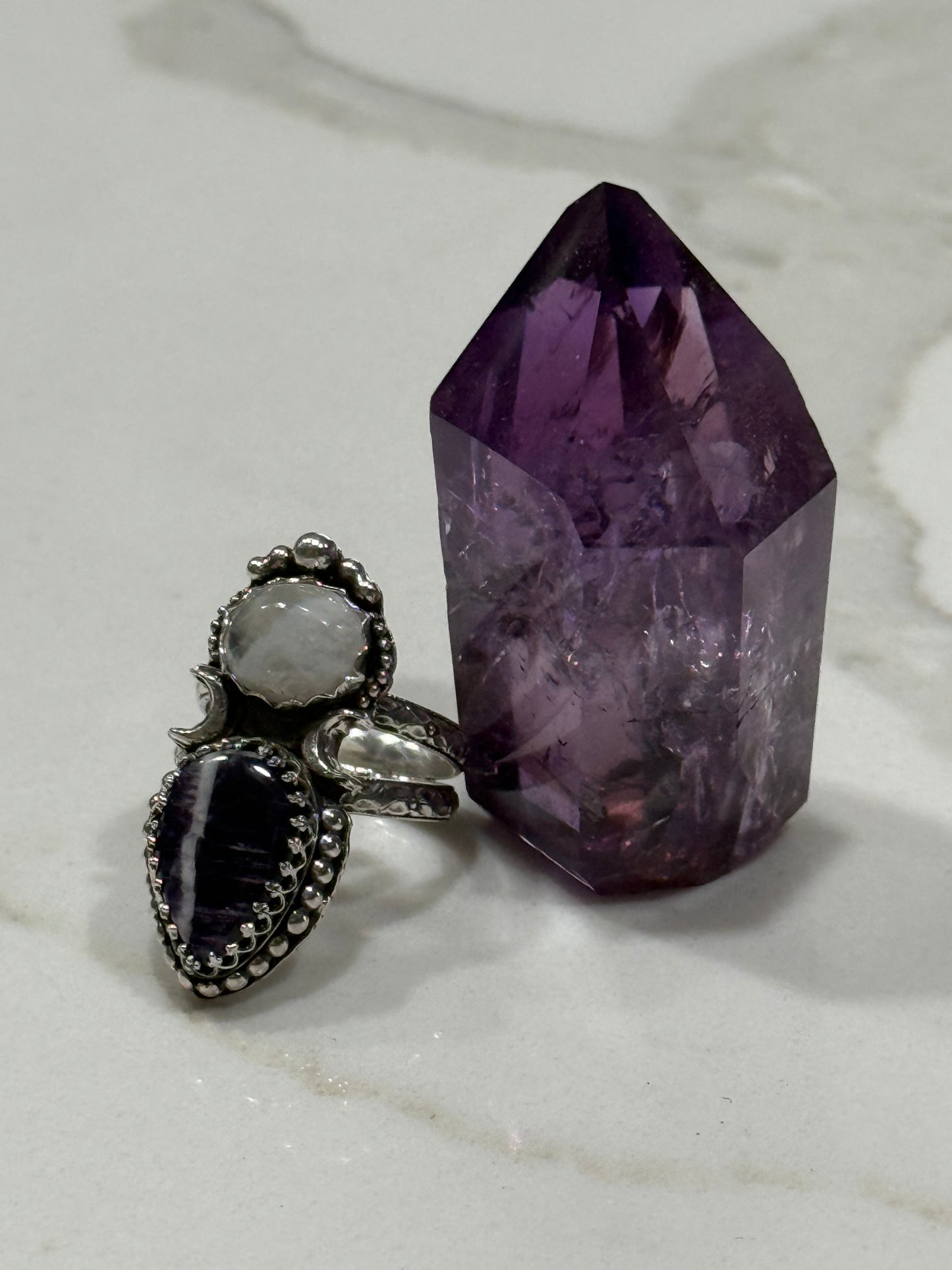 Amethyst and moonstone ring size 9