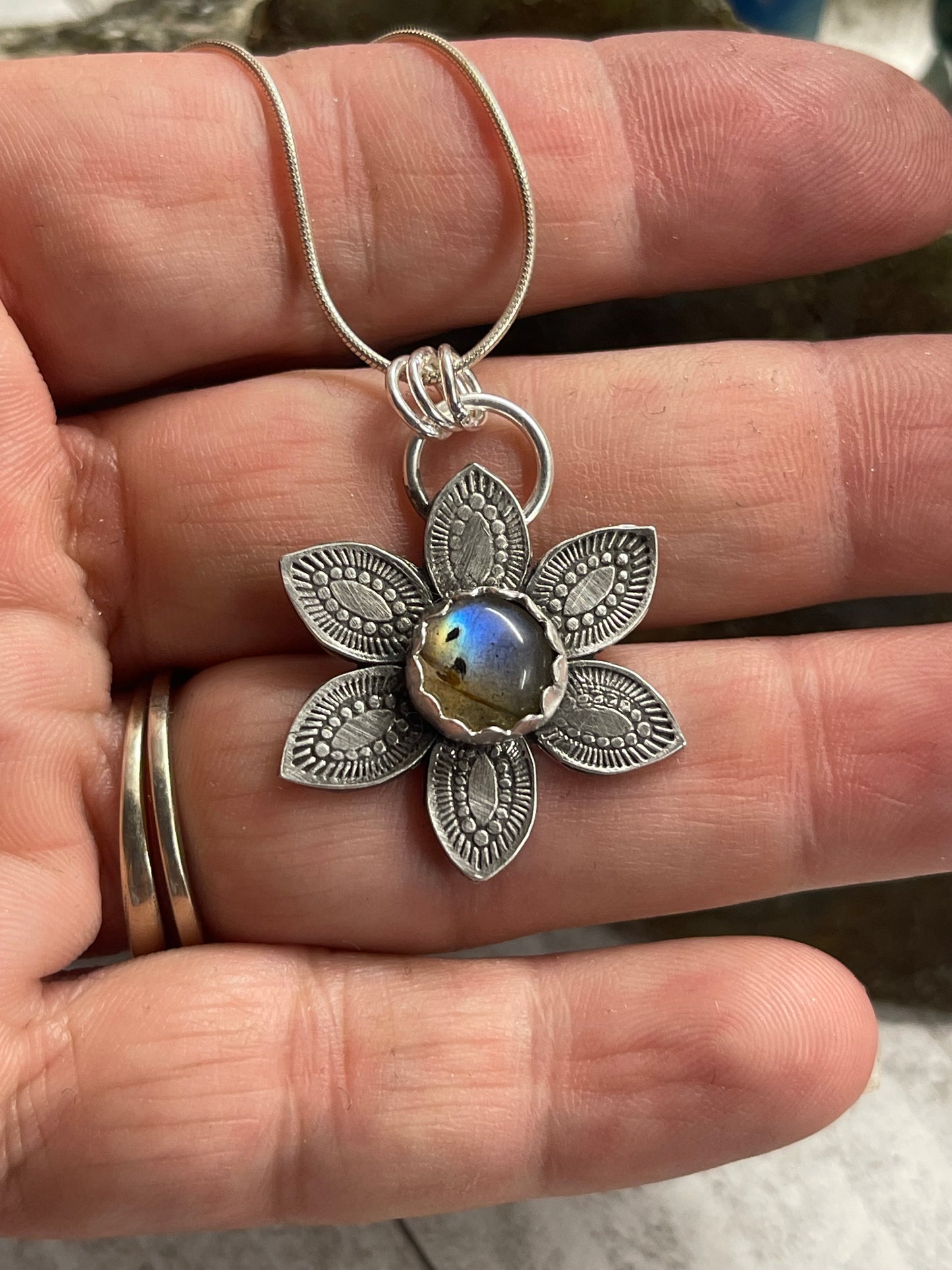 Labradorite Flower necklace sterling silver