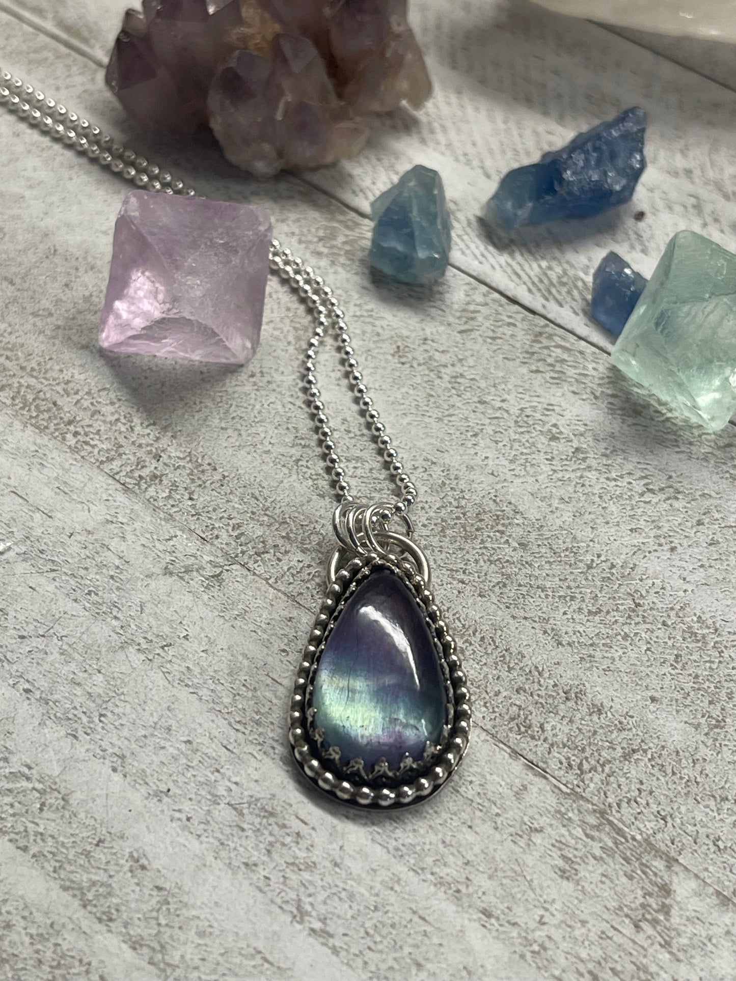 Fluorite Rainbow Teardrop Necklace