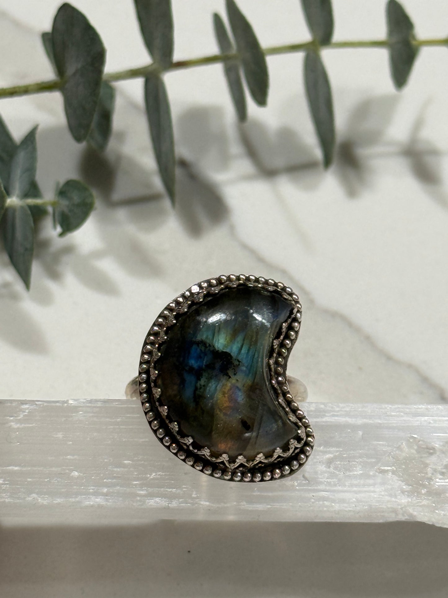 Labradorite Moon Ring Size  10