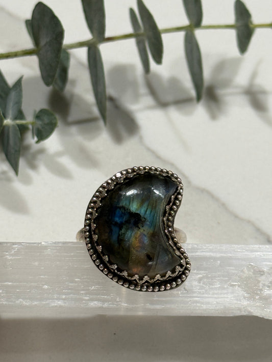 Labradorite Moon Ring Size  10