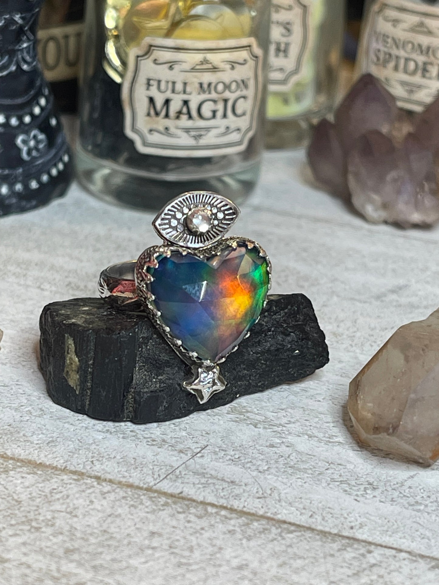 Guard your heart Aurora Opal and Moonstone ring size 8