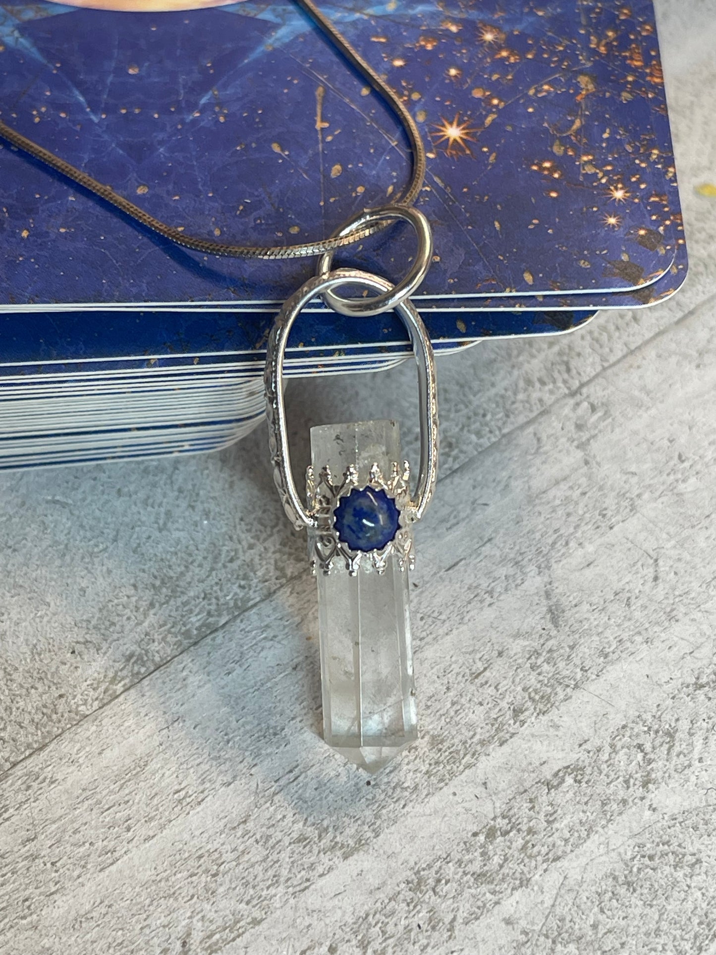 Quartz Crystal Point with Lapis Lazuli Sterling Silver Necklace