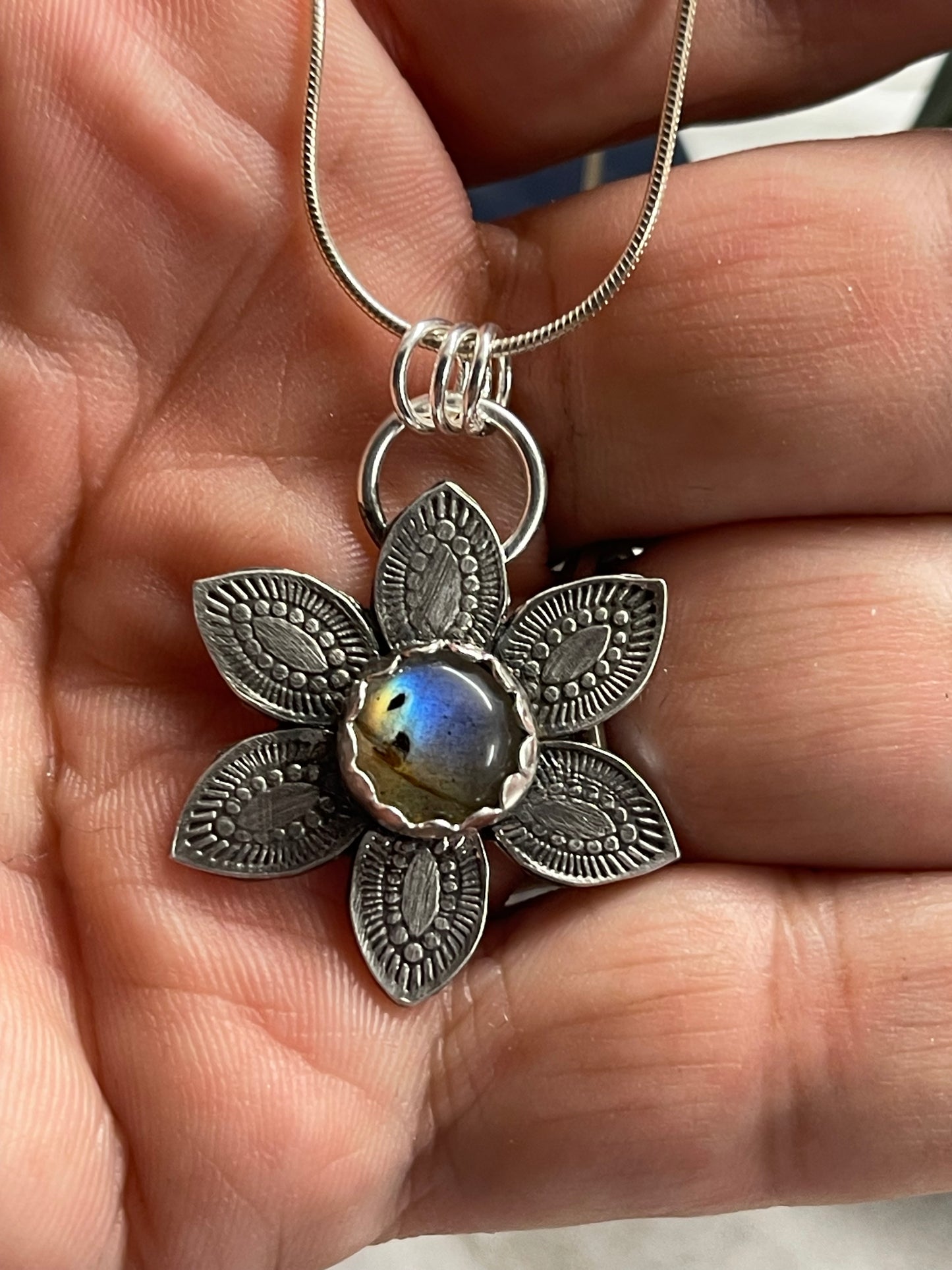 Labradorite Flower necklace sterling silver