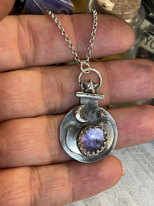 Amethyst Potion Bottle Sterling Silver Necklace