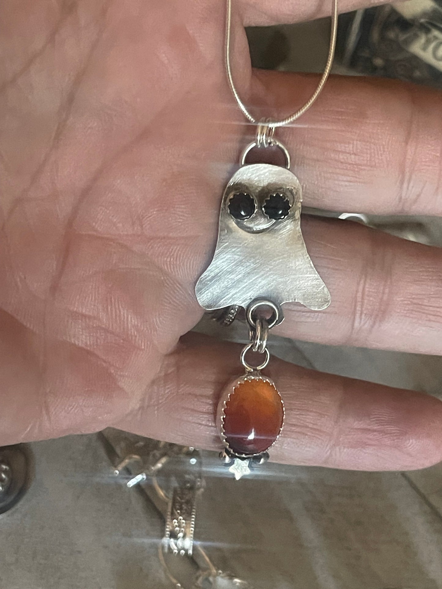 Ghost with Carnelian sterling silver necklace