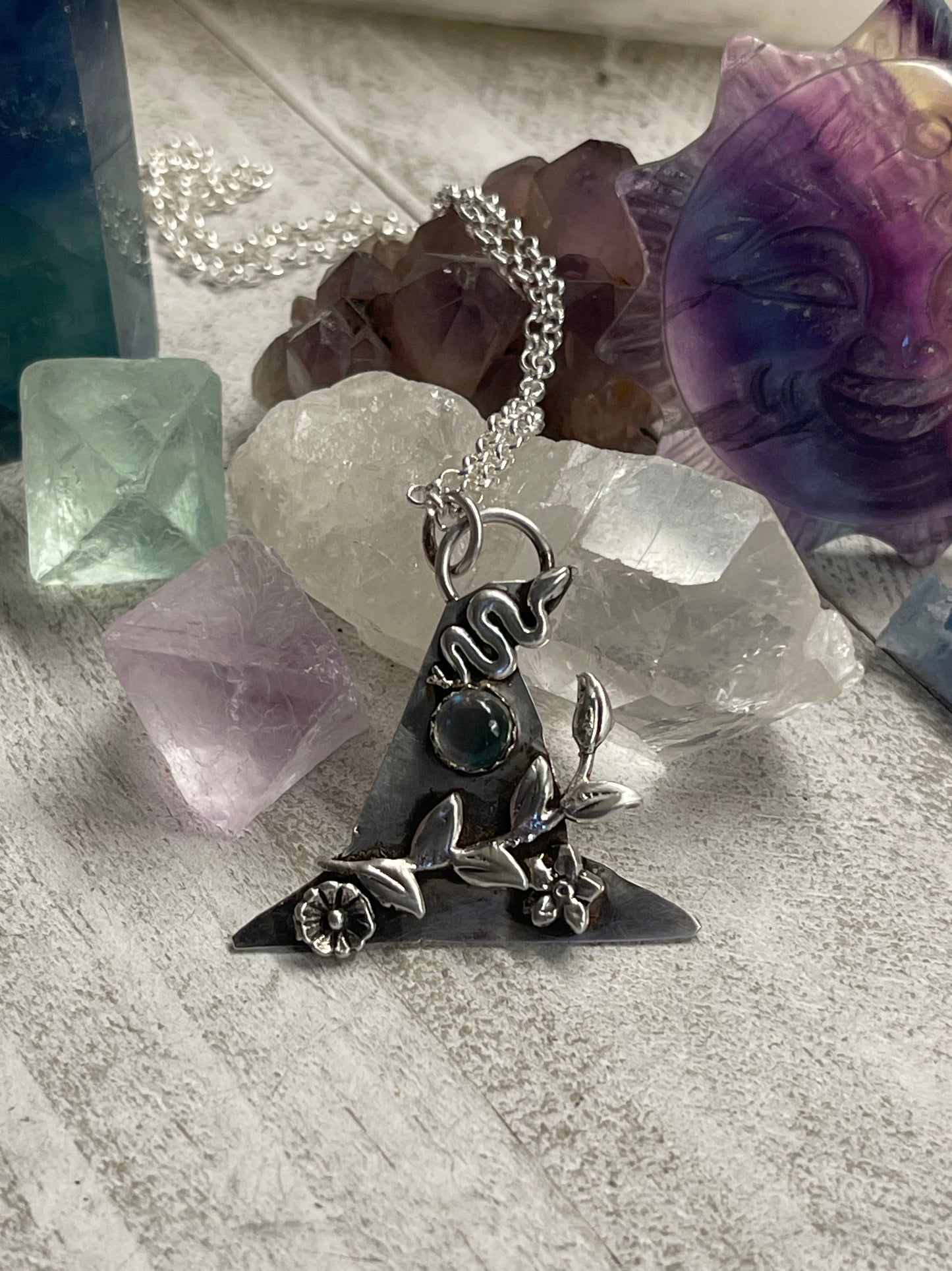 Fluorite Garden Witch hat Necklace