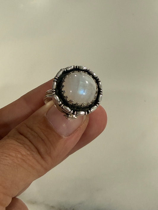 Moonstone Poison Ring sz 8