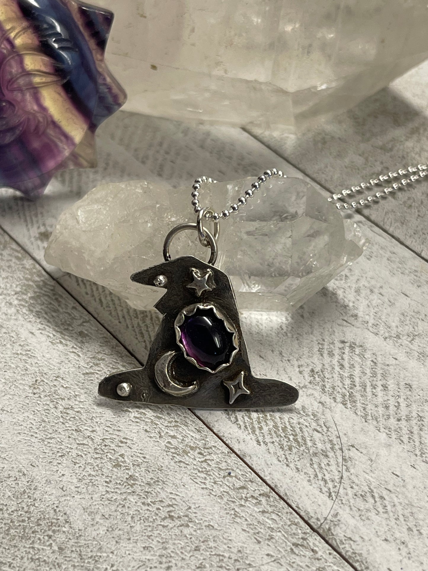 Amethyst cosmic witch hat necklace