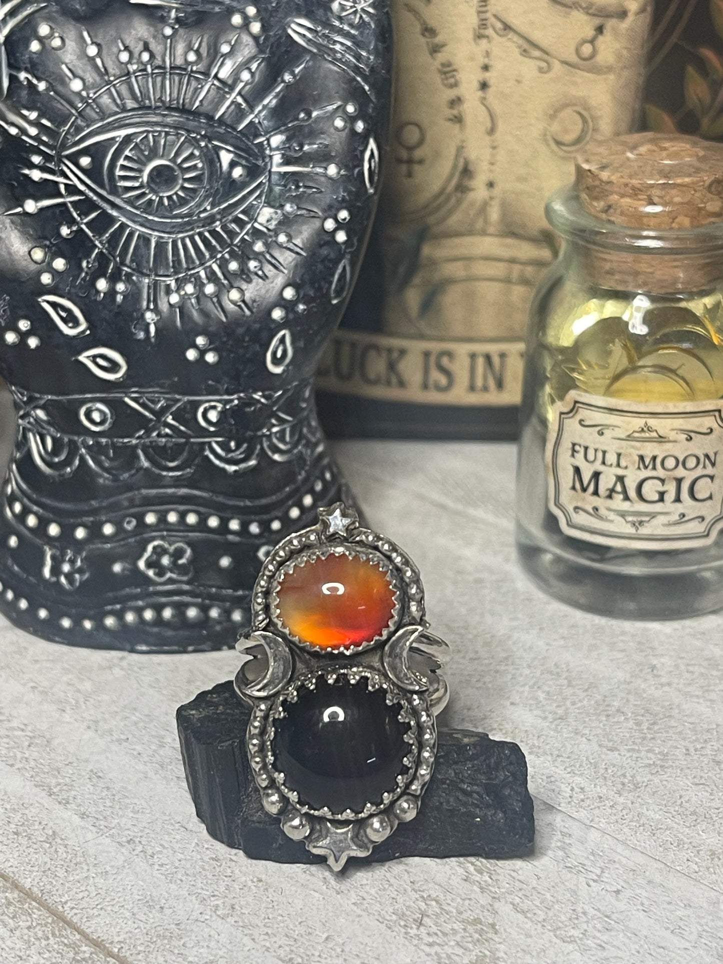 Carnelian & Onyx Celestial Ring size 10 1/2