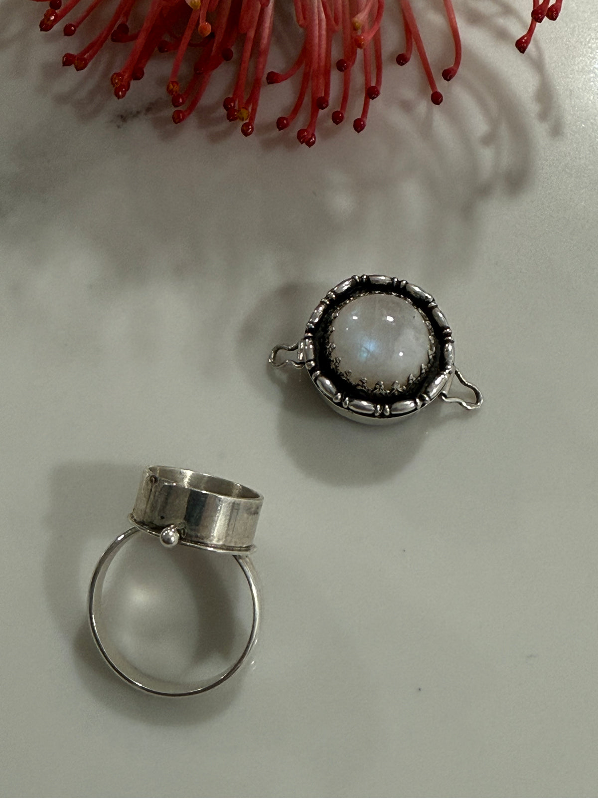 Moonstone Poison Ring sz 8