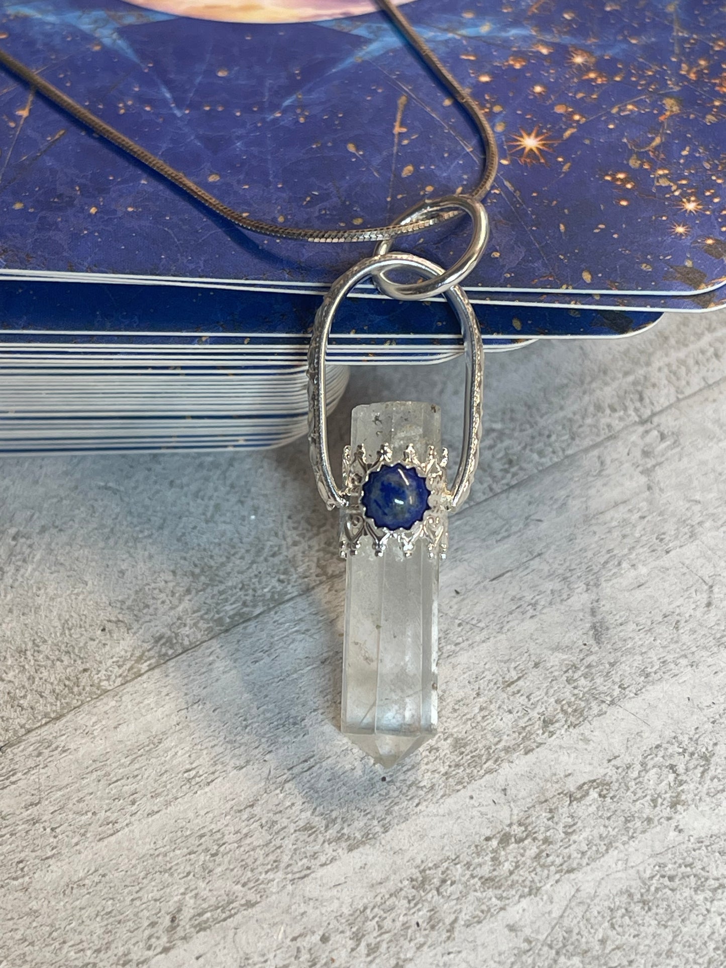 Quartz Crystal Point with Lapis Lazuli Sterling Silver Necklace