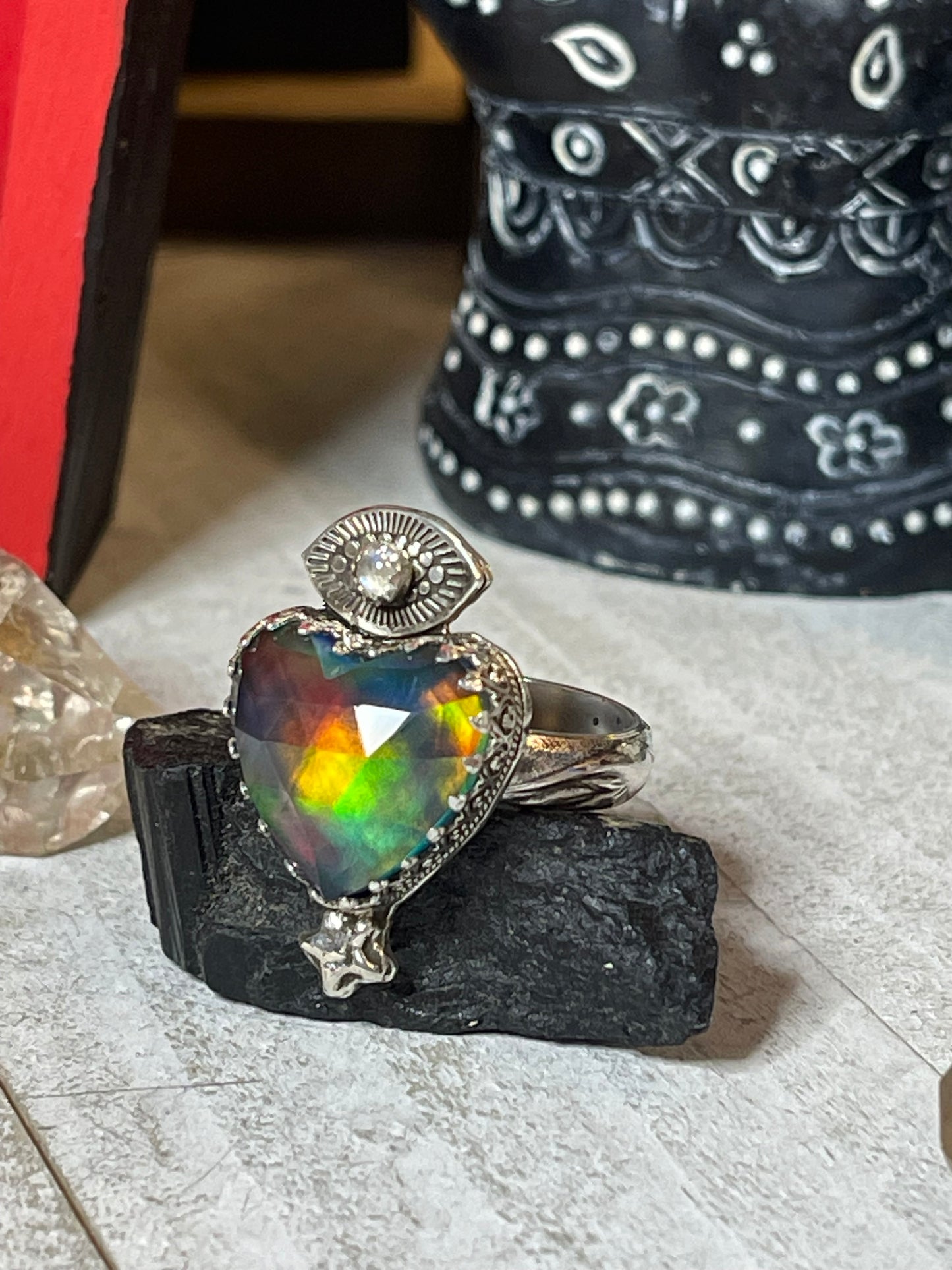 Guard your heart Aurora Opal and Moonstone ring size 8