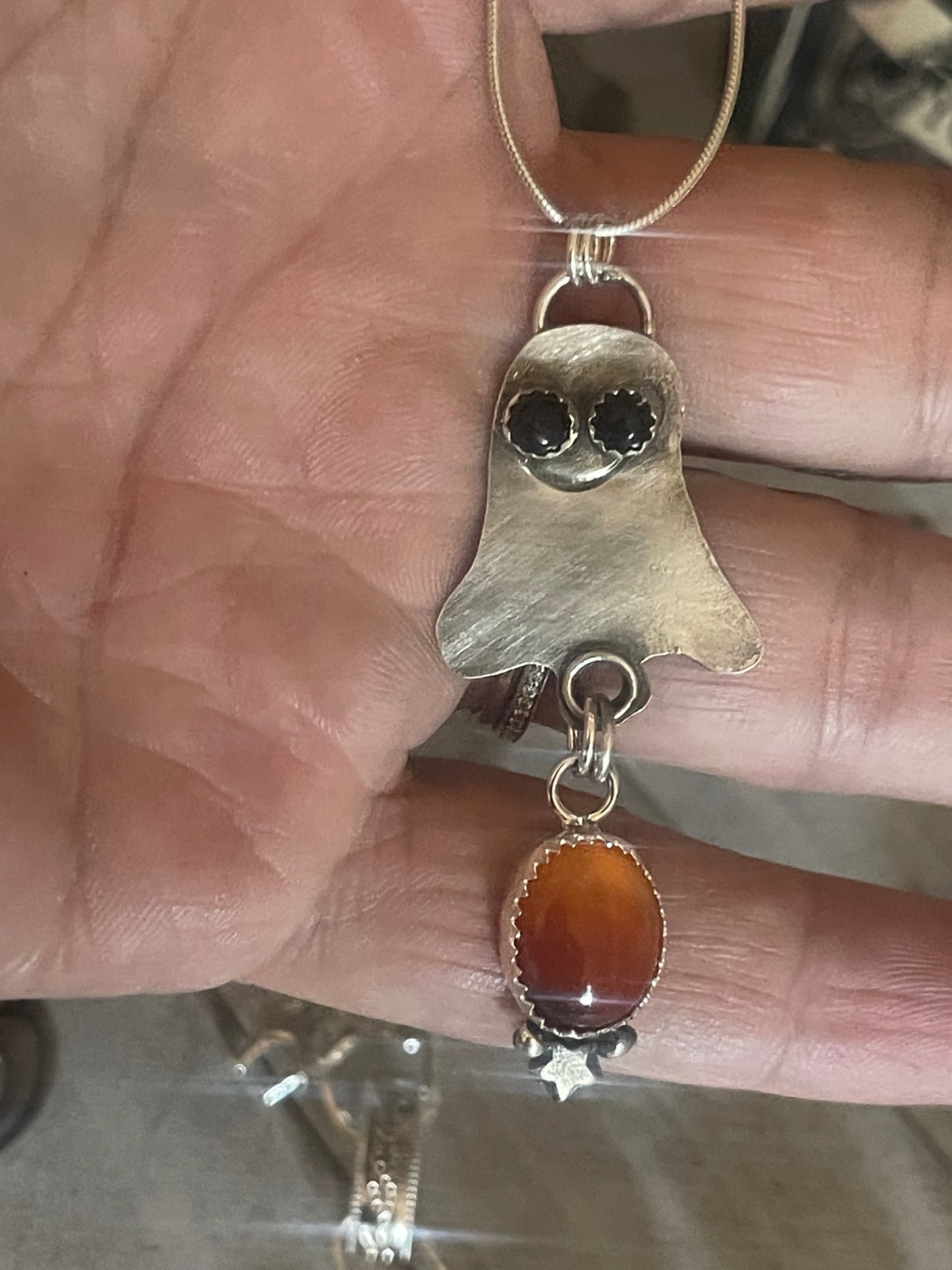 Ghost with Carnelian sterling silver necklace