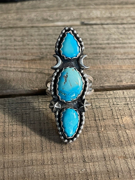 Turquoise Triple stone sterling silver ring size 8 3/4