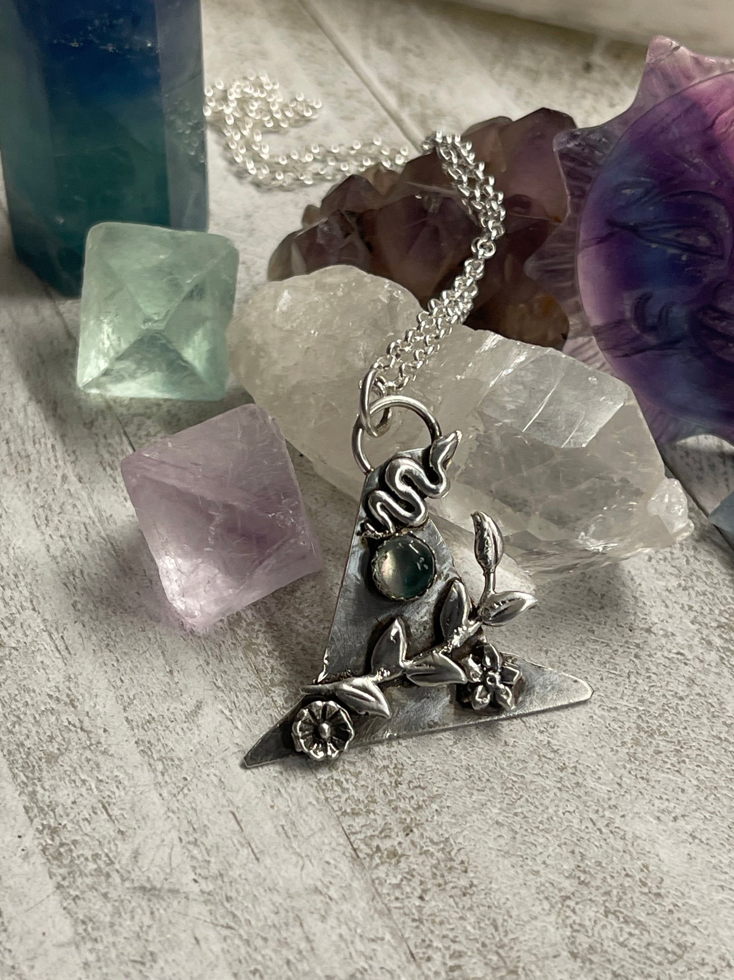 Fluorite Garden Witch hat Necklace