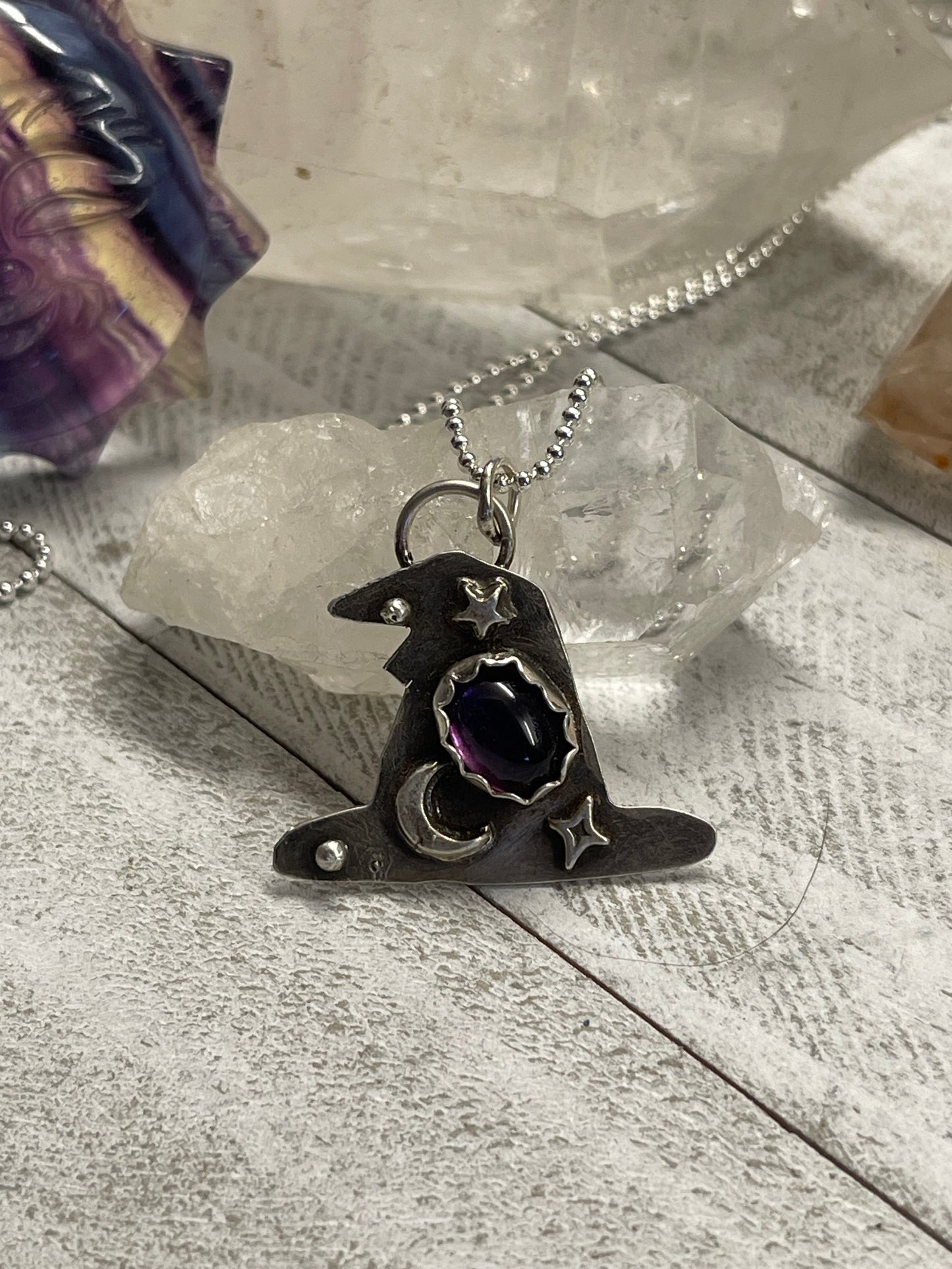 Amethyst cosmic witch hat necklace