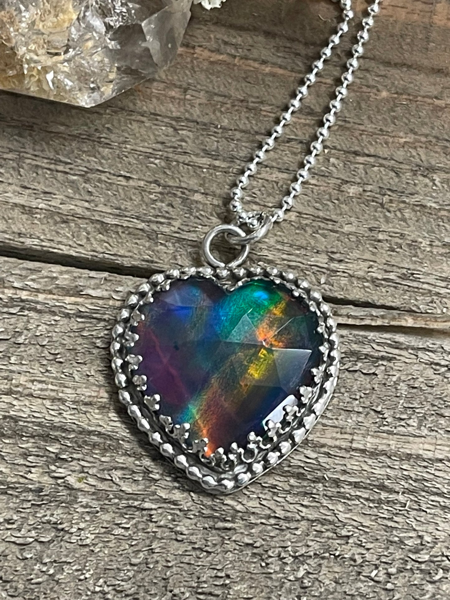 Aurora Opal Rainbow Kiss Heart Necklace