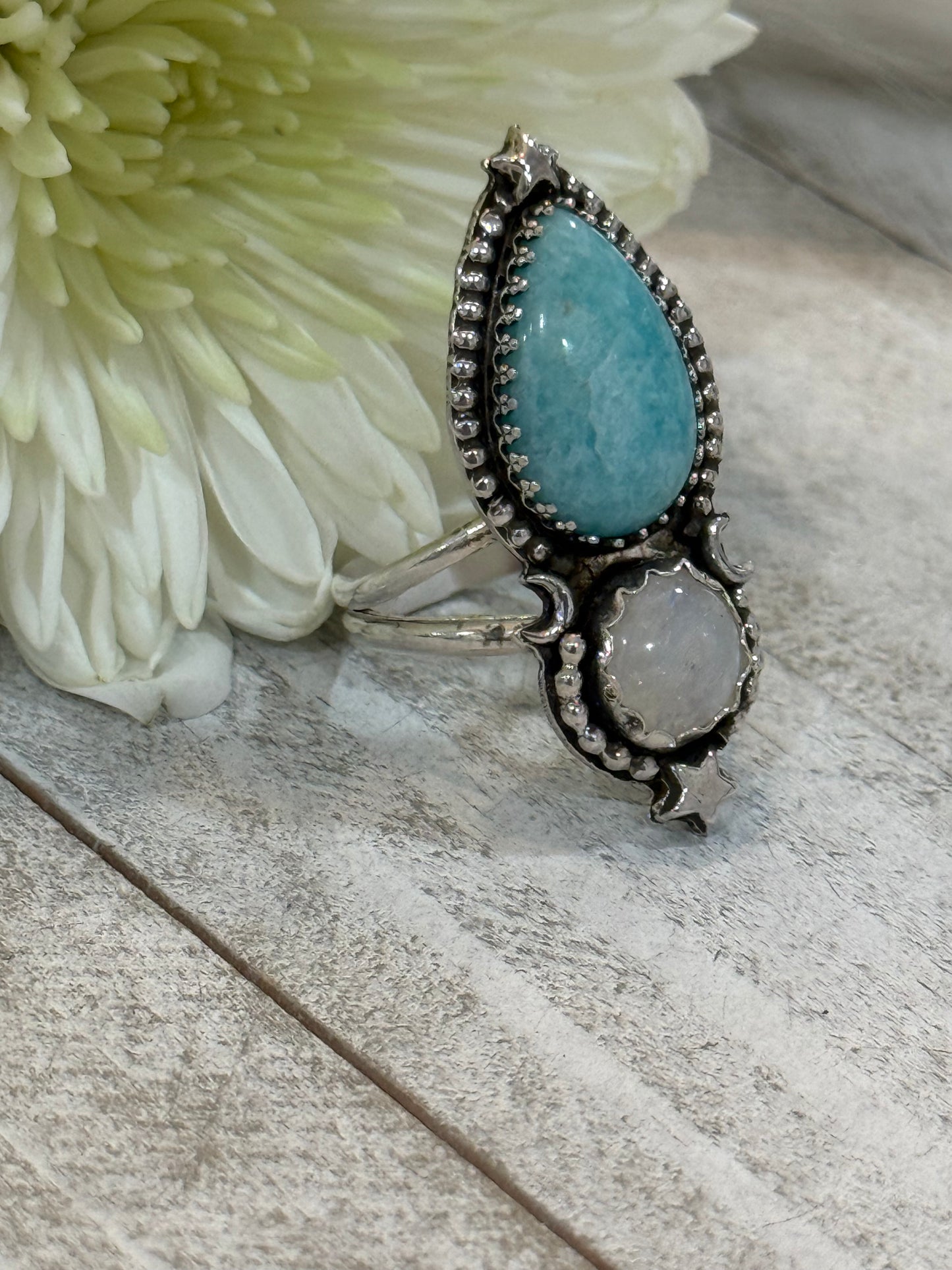Amazonite and Moonstone Ring size 9 1/2