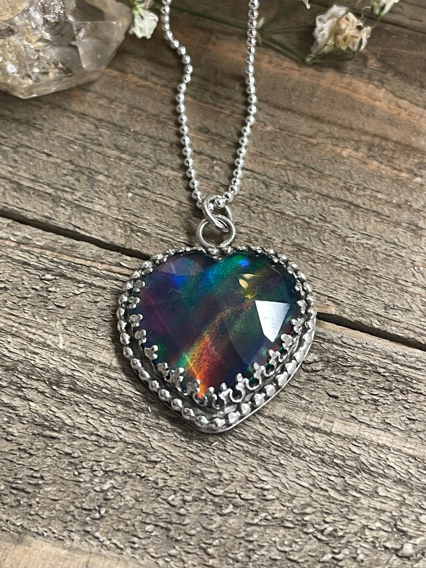 Aurora Opal Rainbow Kiss Heart Necklace