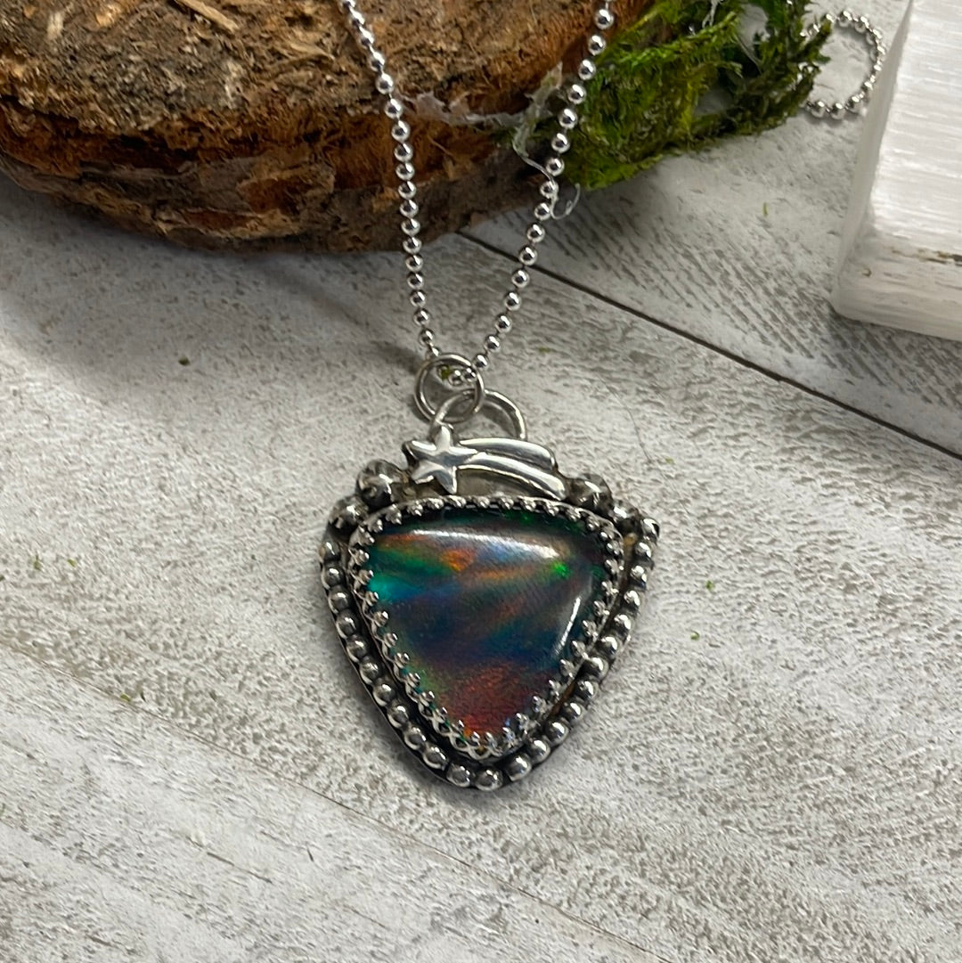 Aurora Opal Shooting stars Necklace Sterling Silver