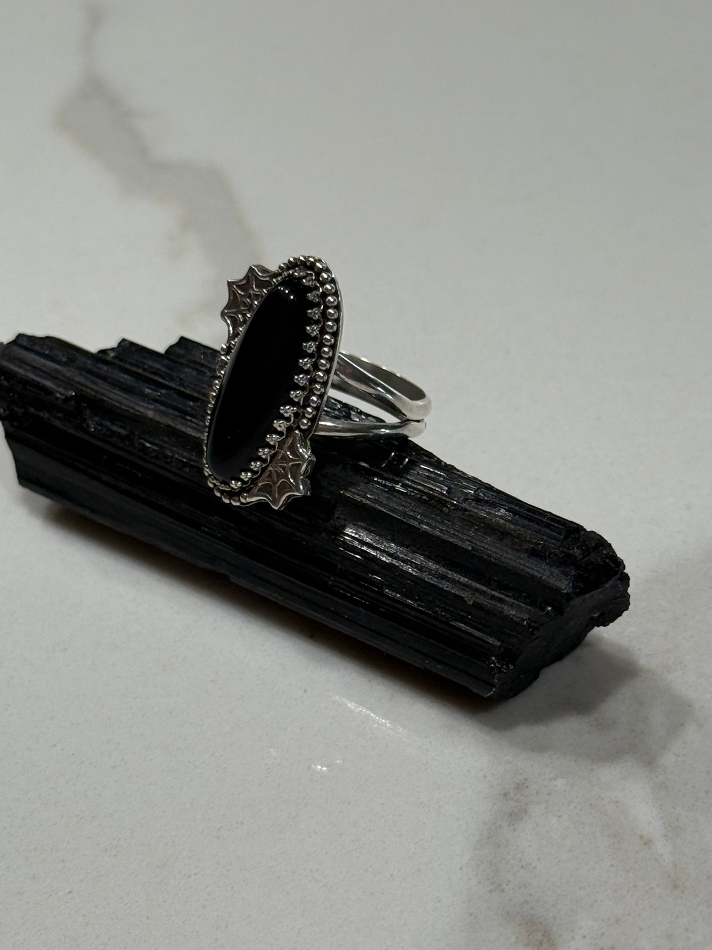 Onyx spiderweb ring size 8