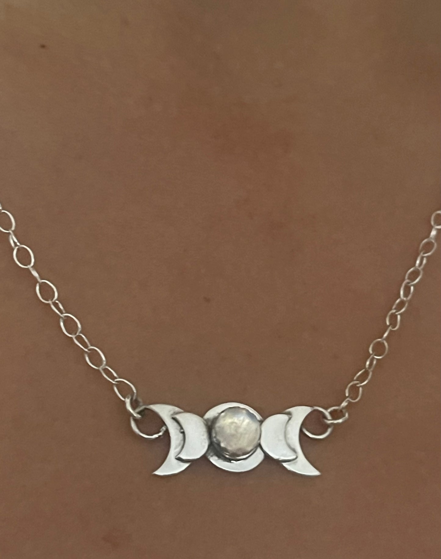 Moonstone Triple Moon Necklace Sterling Silver