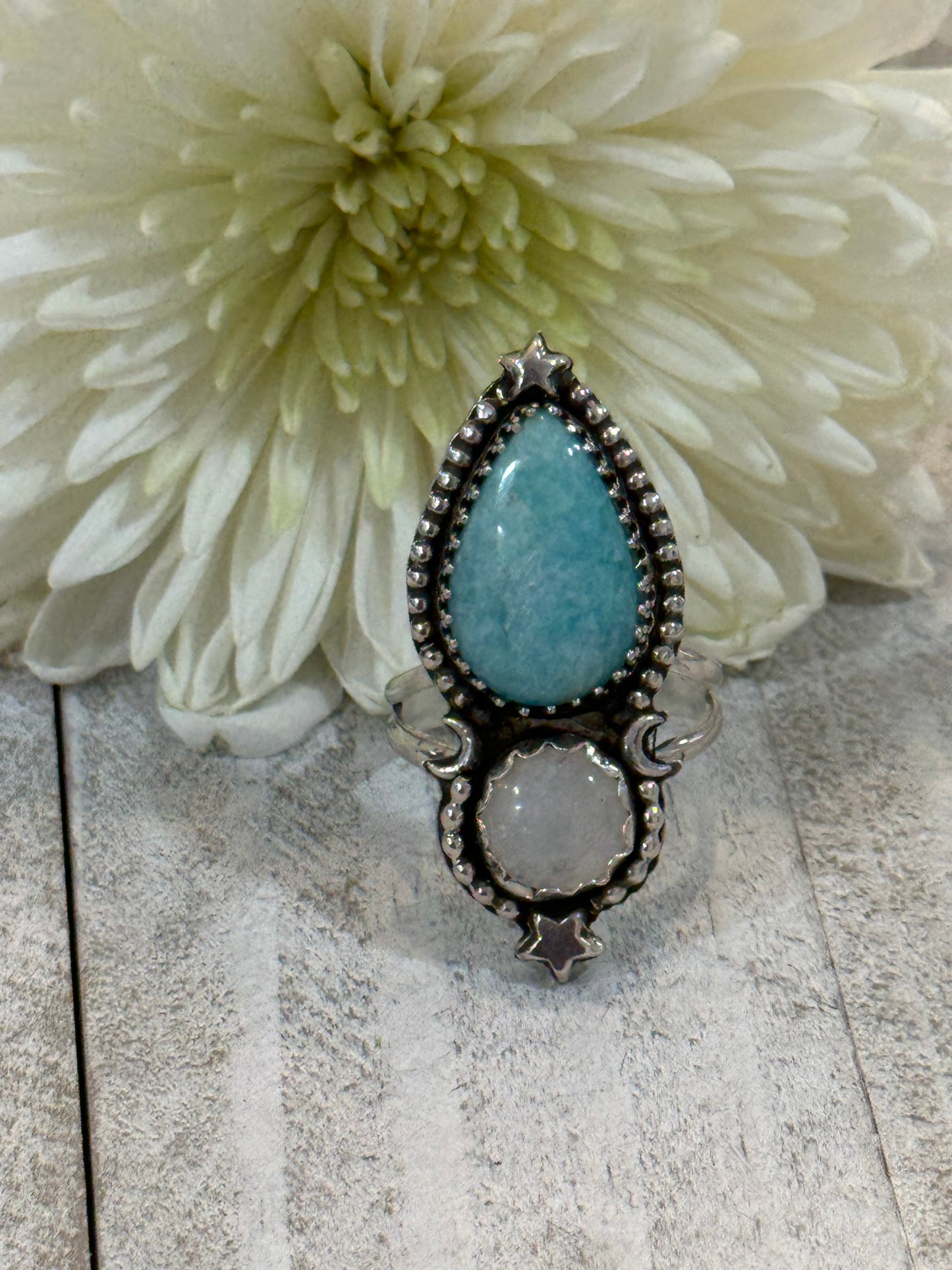 Amazonite and Moonstone Ring size 9 1/2