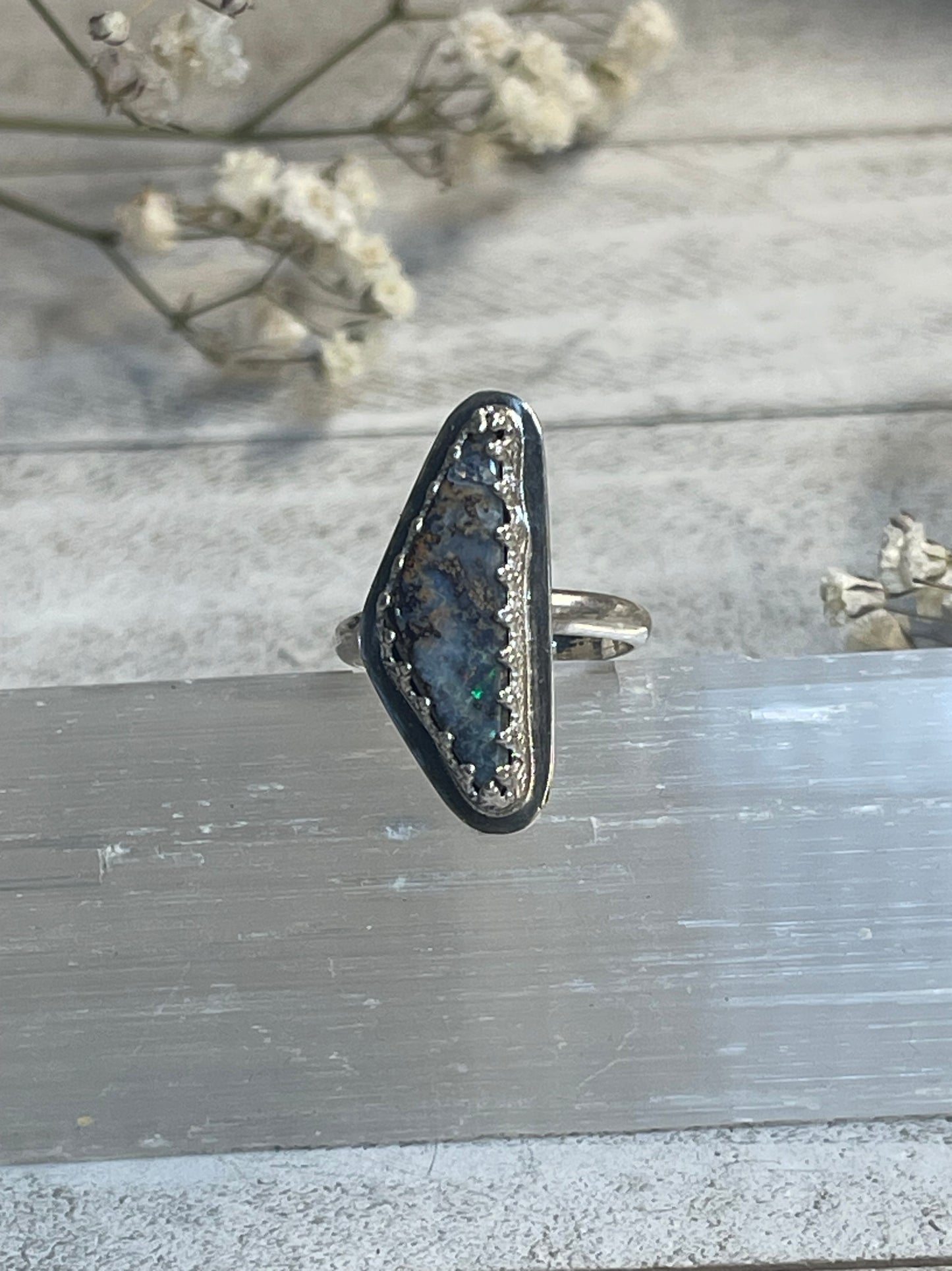 Boulder Opal Triangular Treasure Ring Size 6