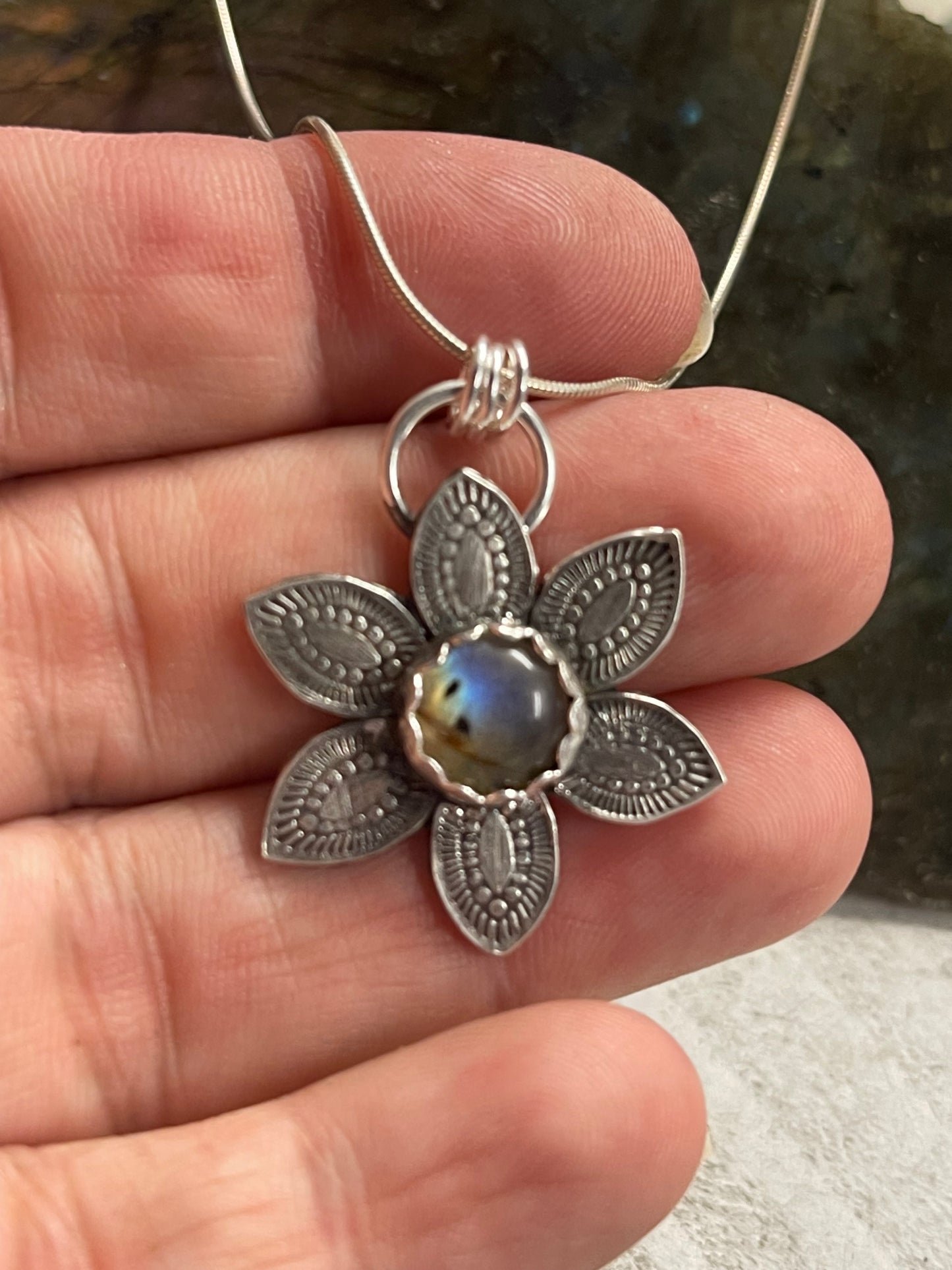 Labradorite Flower necklace sterling silver