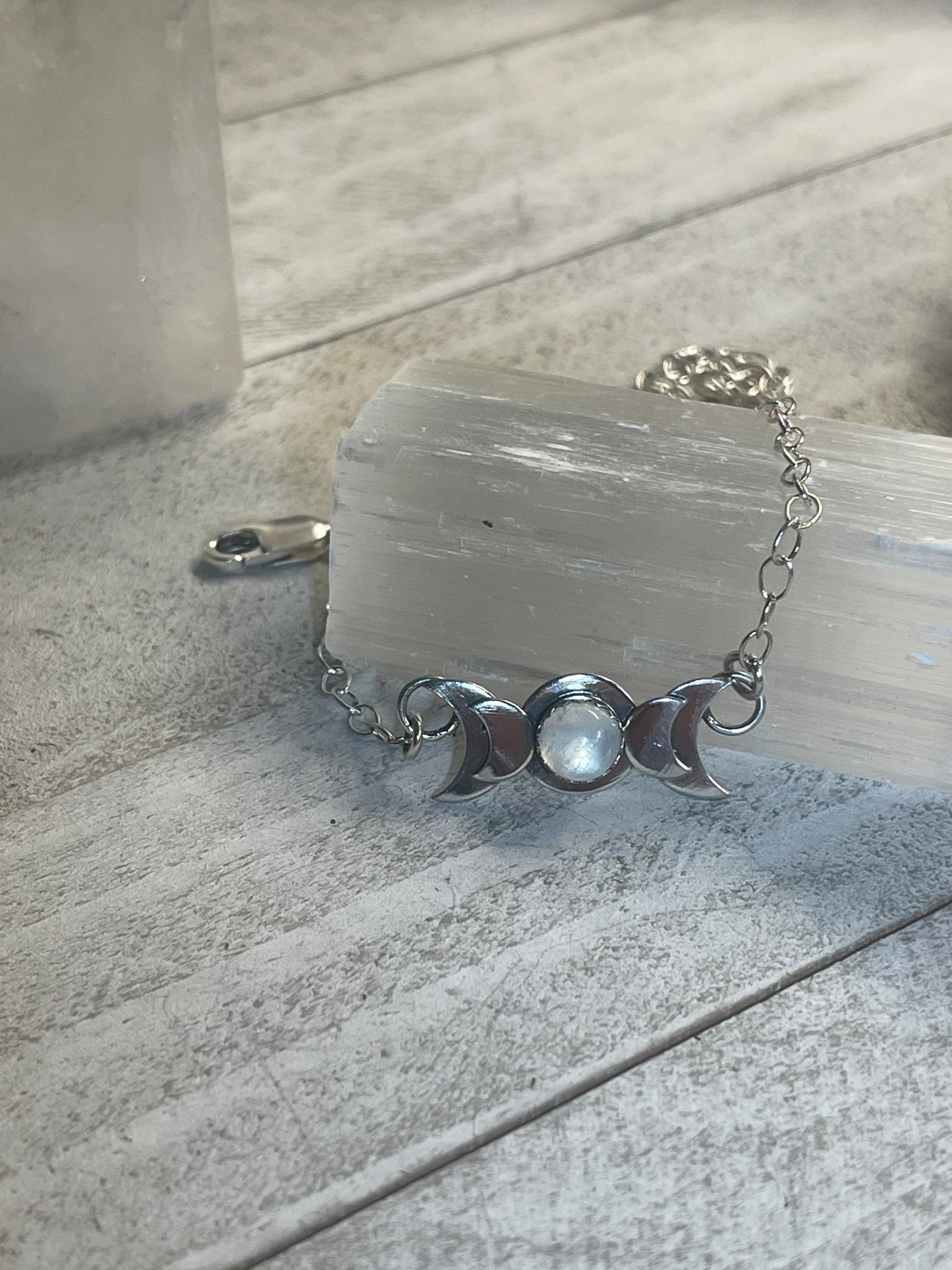 Moonstone Triple Moon Necklace Sterling Silver