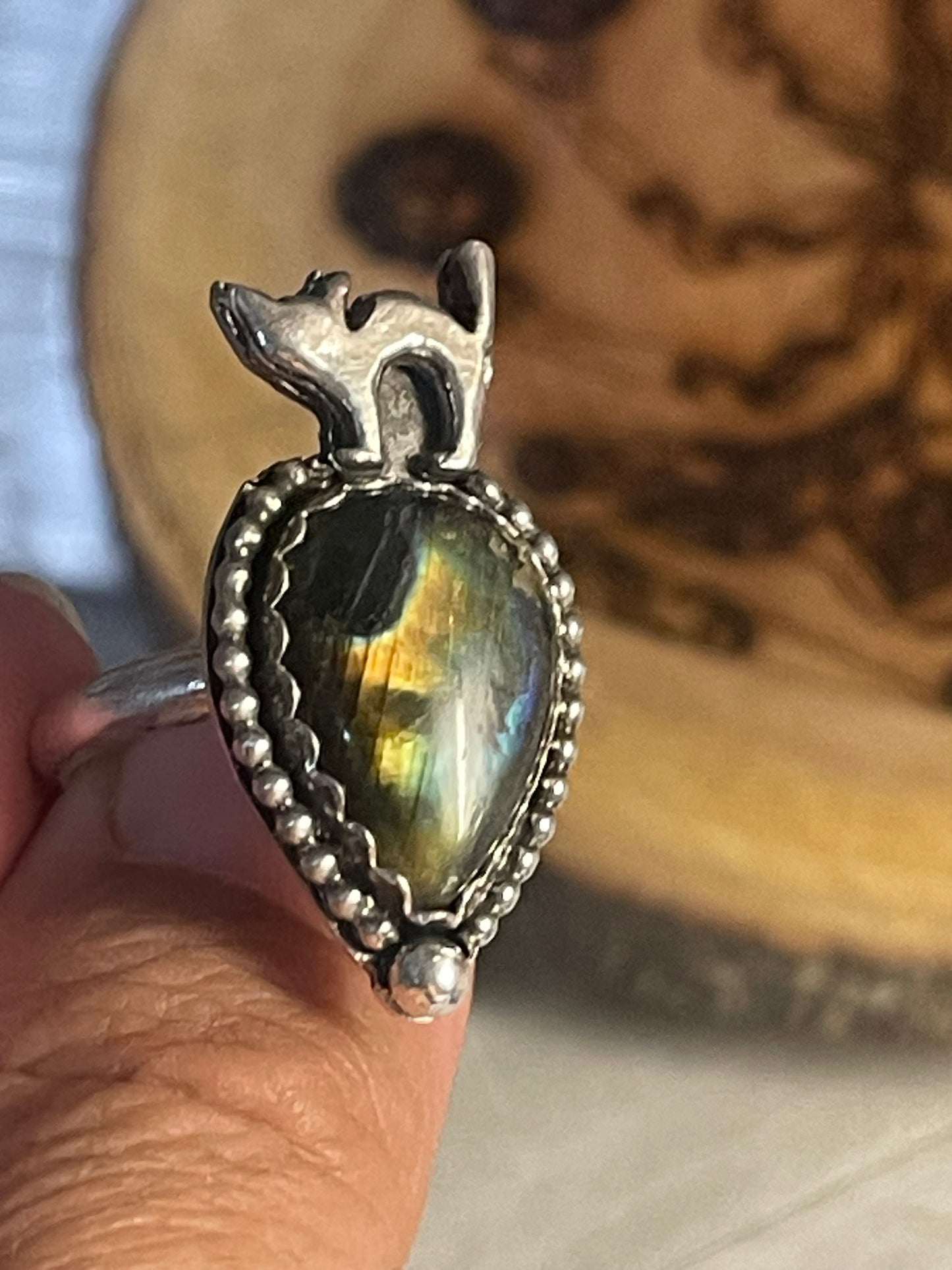 Labradorite Cat Ring size 8